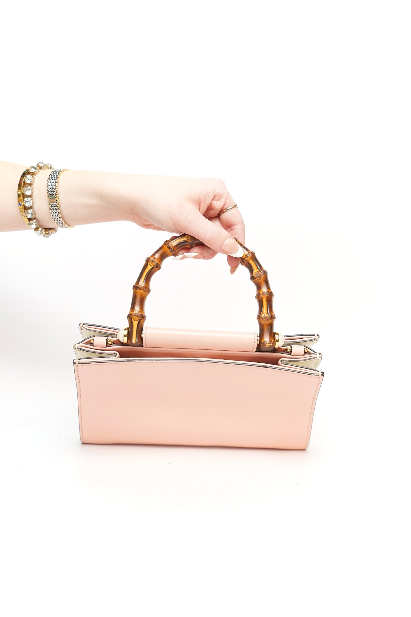 Gucci Pink Leather Bamboo Top Handle Bag