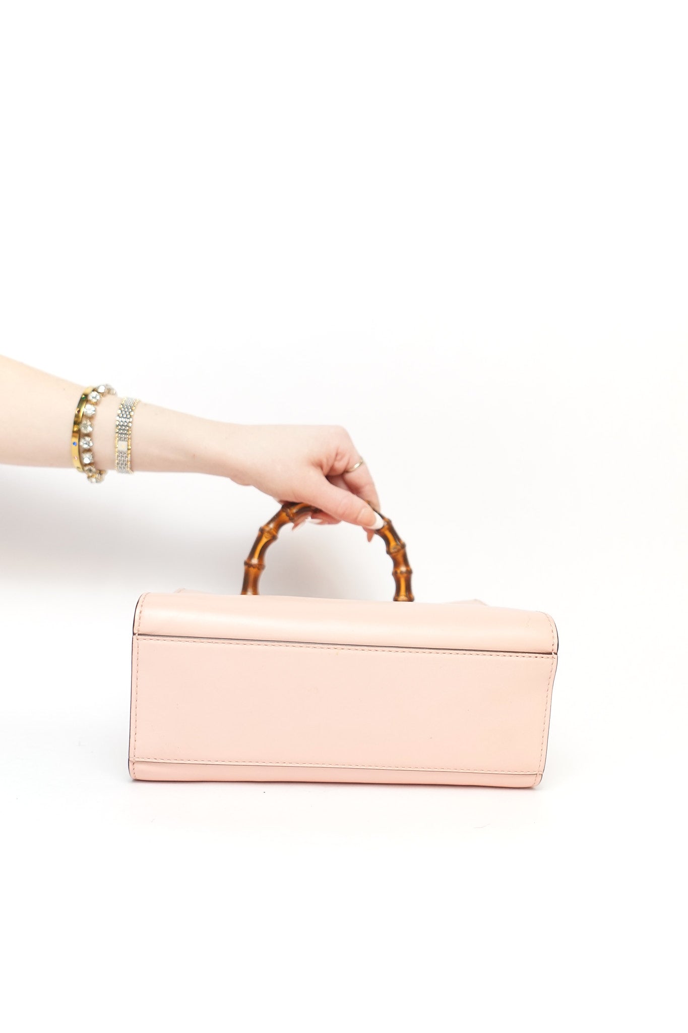 Gucci Pink Leather Bamboo Top Handle Bag