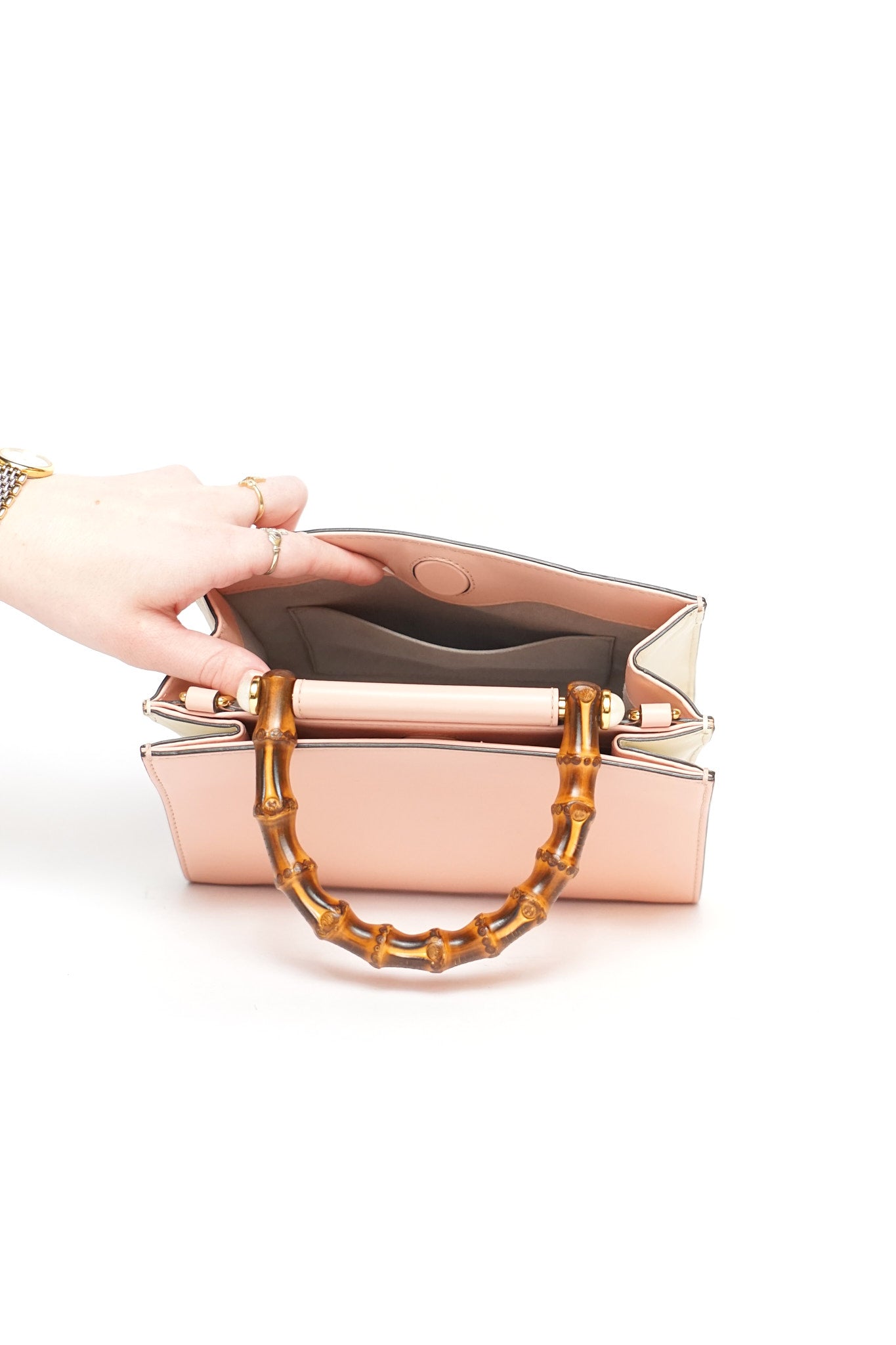 Gucci Pink Leather Bamboo Top Handle Bag