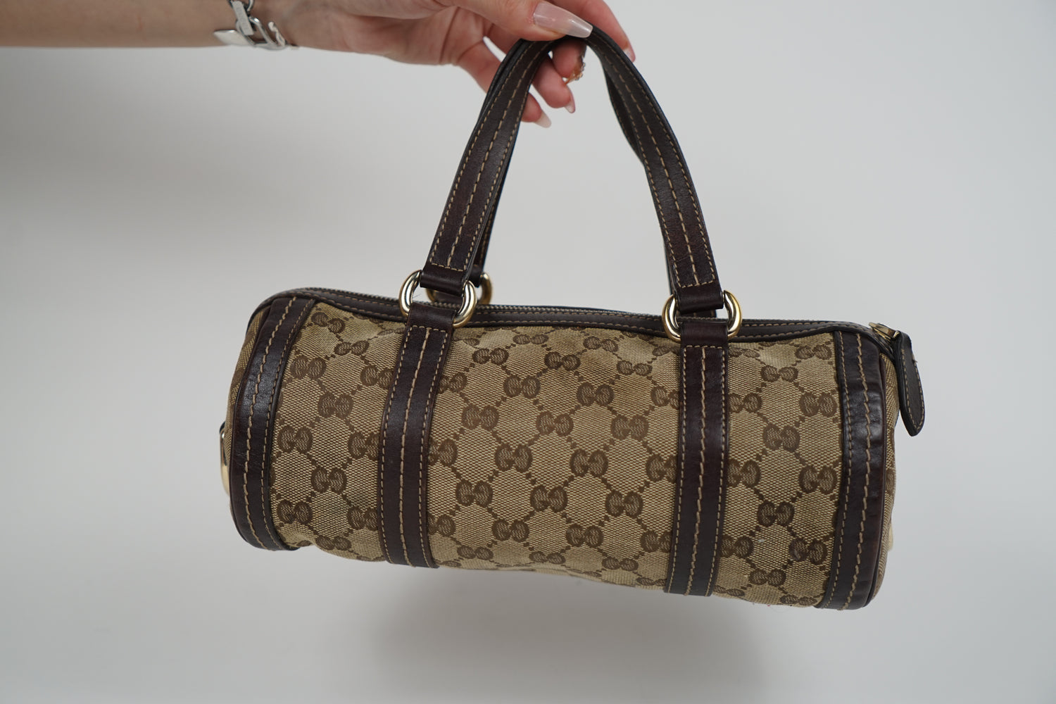 Vintage Gucci Brown Monogram Barrel Bag