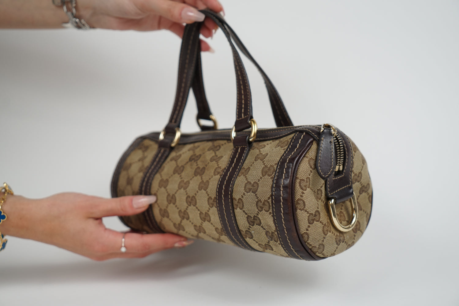 Vintage Gucci Brown Monogram Barrel Bag