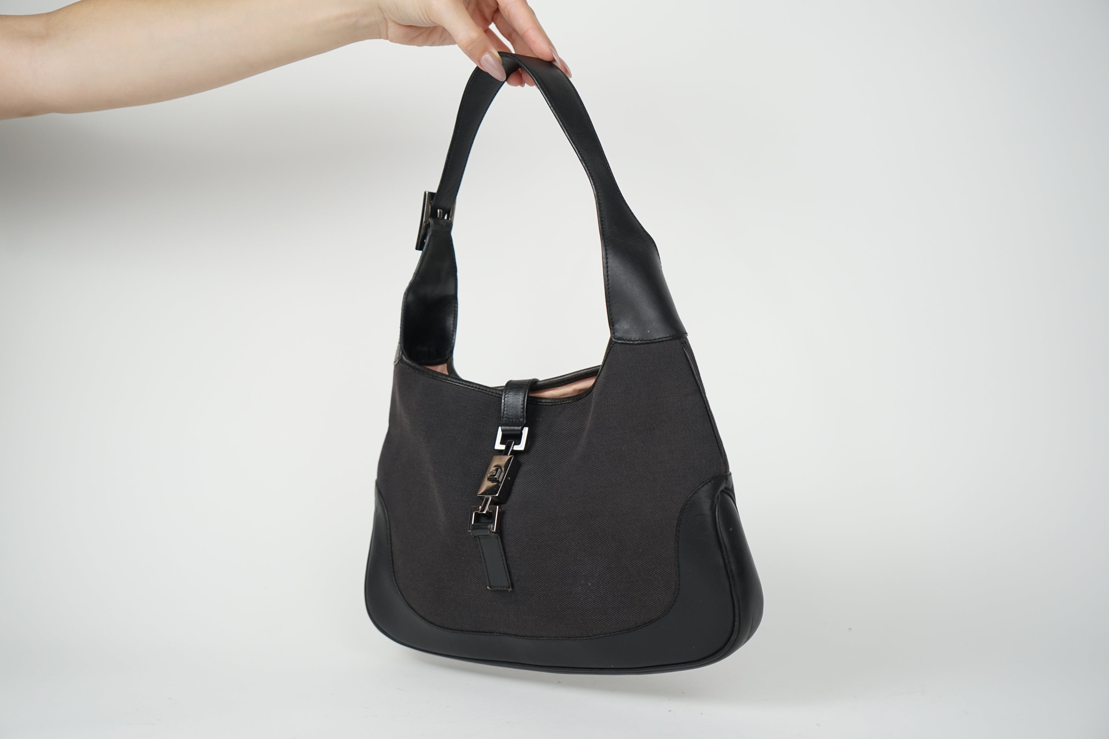 Vintage Gucci Black Leather and Canvas Jackie Bag