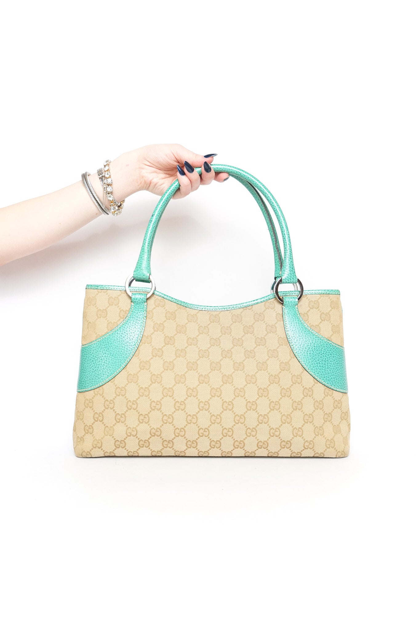 Gucci Monogram Teal Top Handle Bag