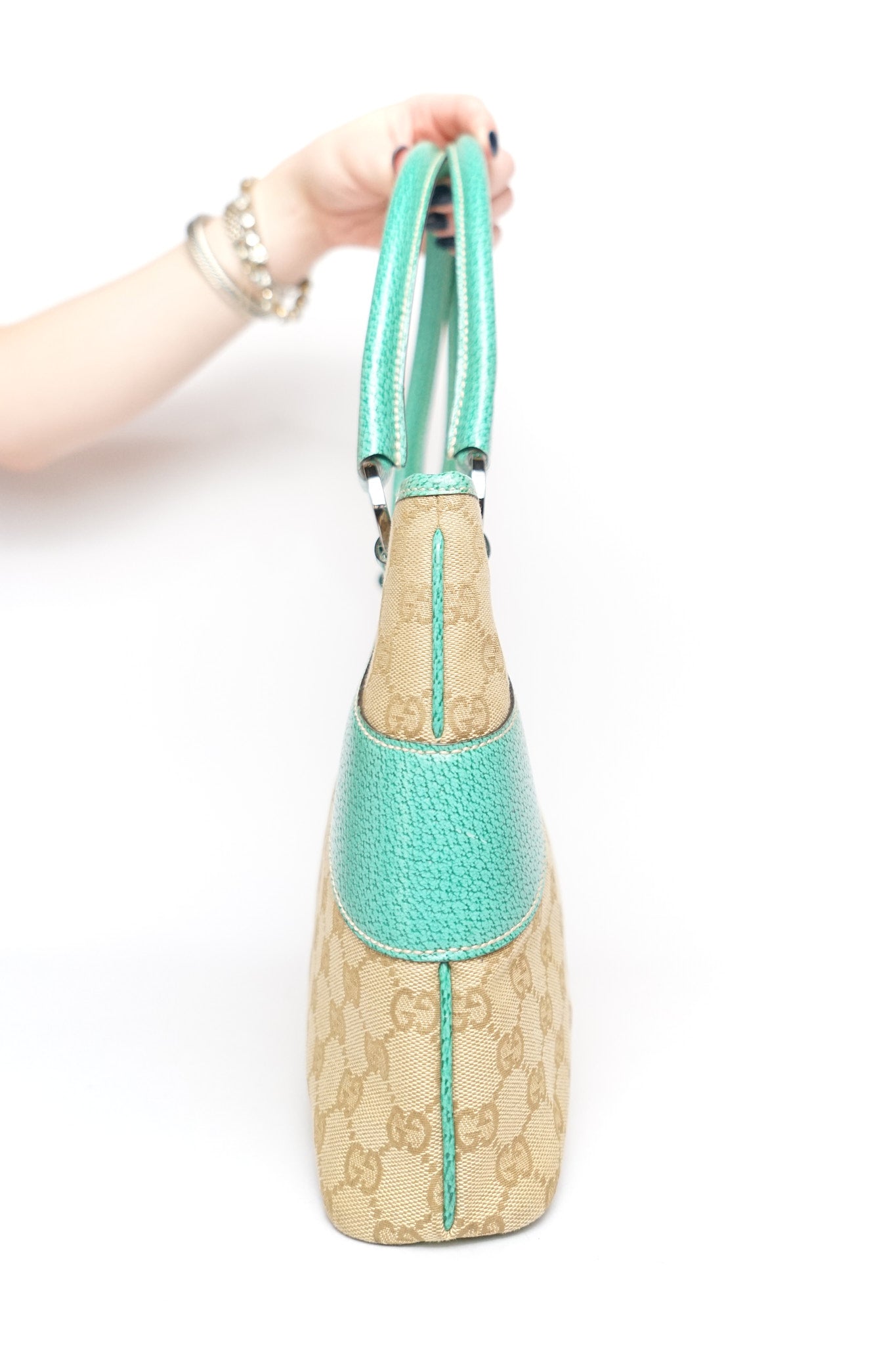 Gucci Monogram Teal Top Handle Bag