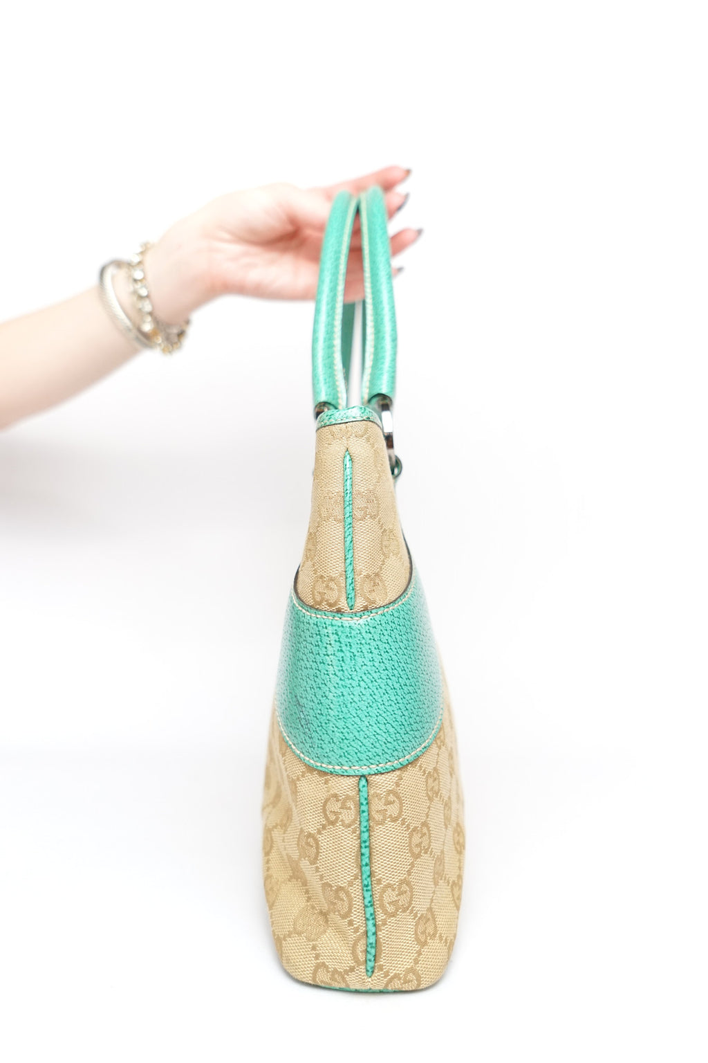 Gucci Monogram Teal Top Handle Bag