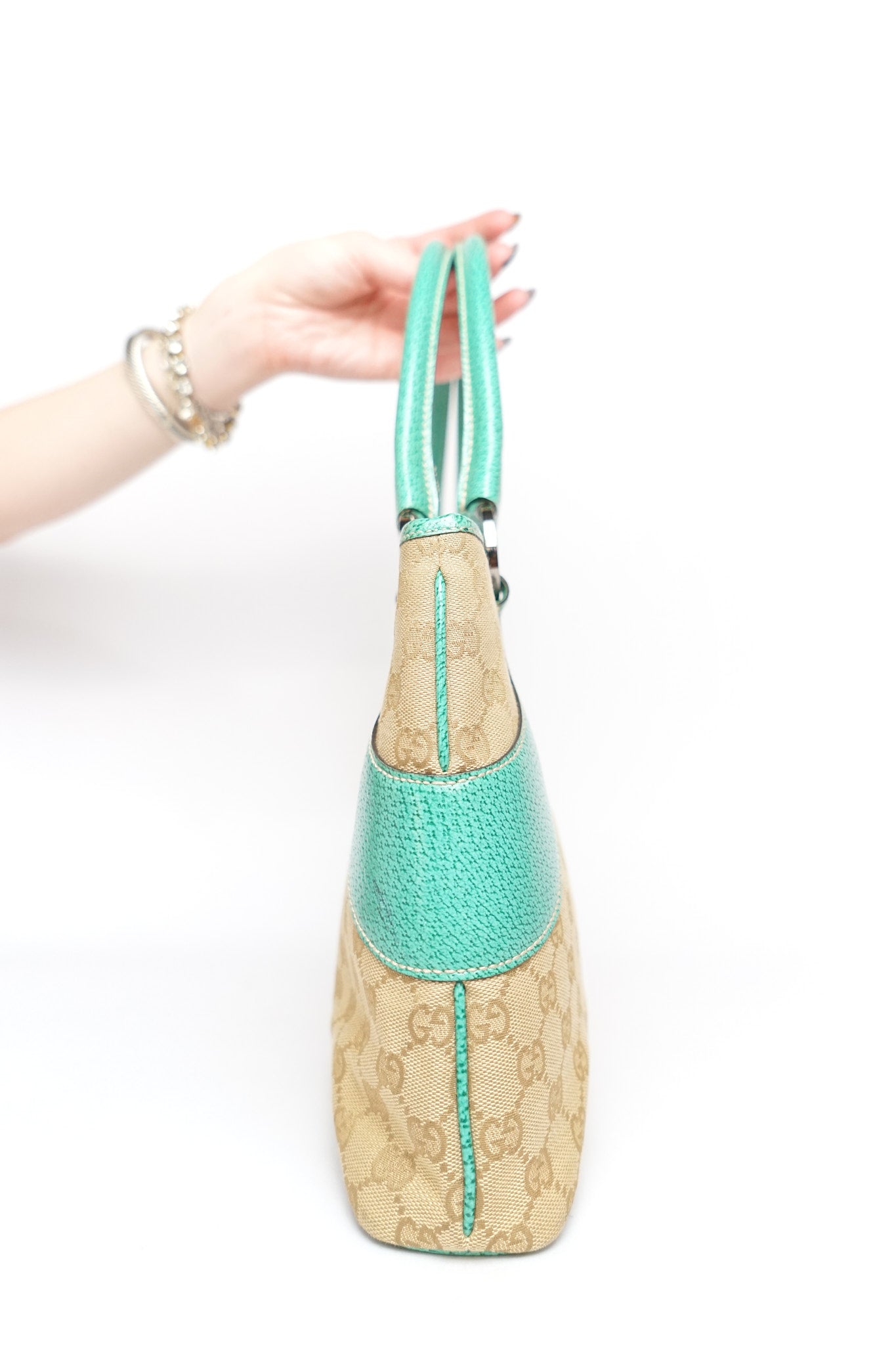 Gucci Monogram Teal Top Handle Bag