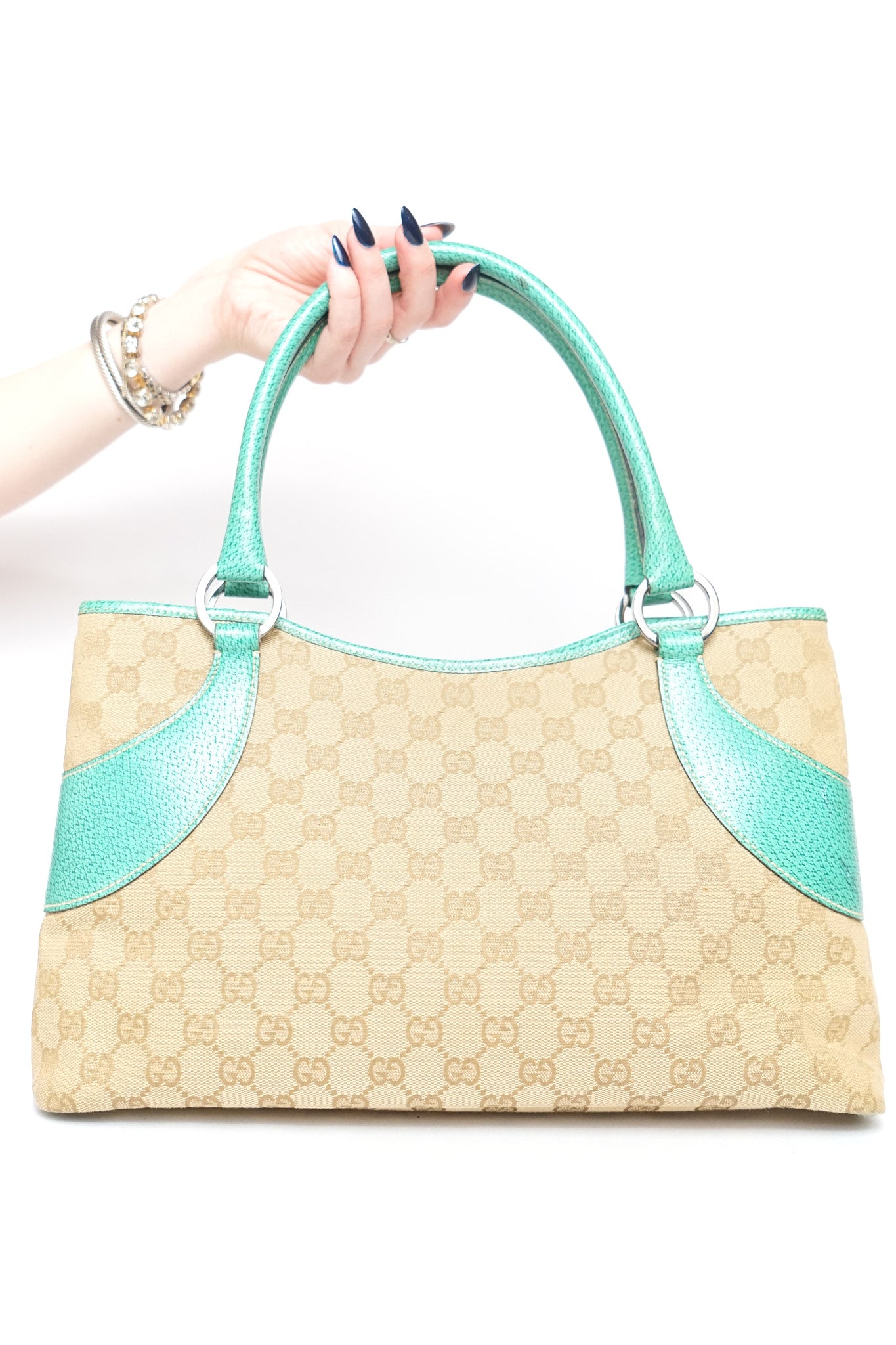 Gucci Monogram Teal Top Handle Bag