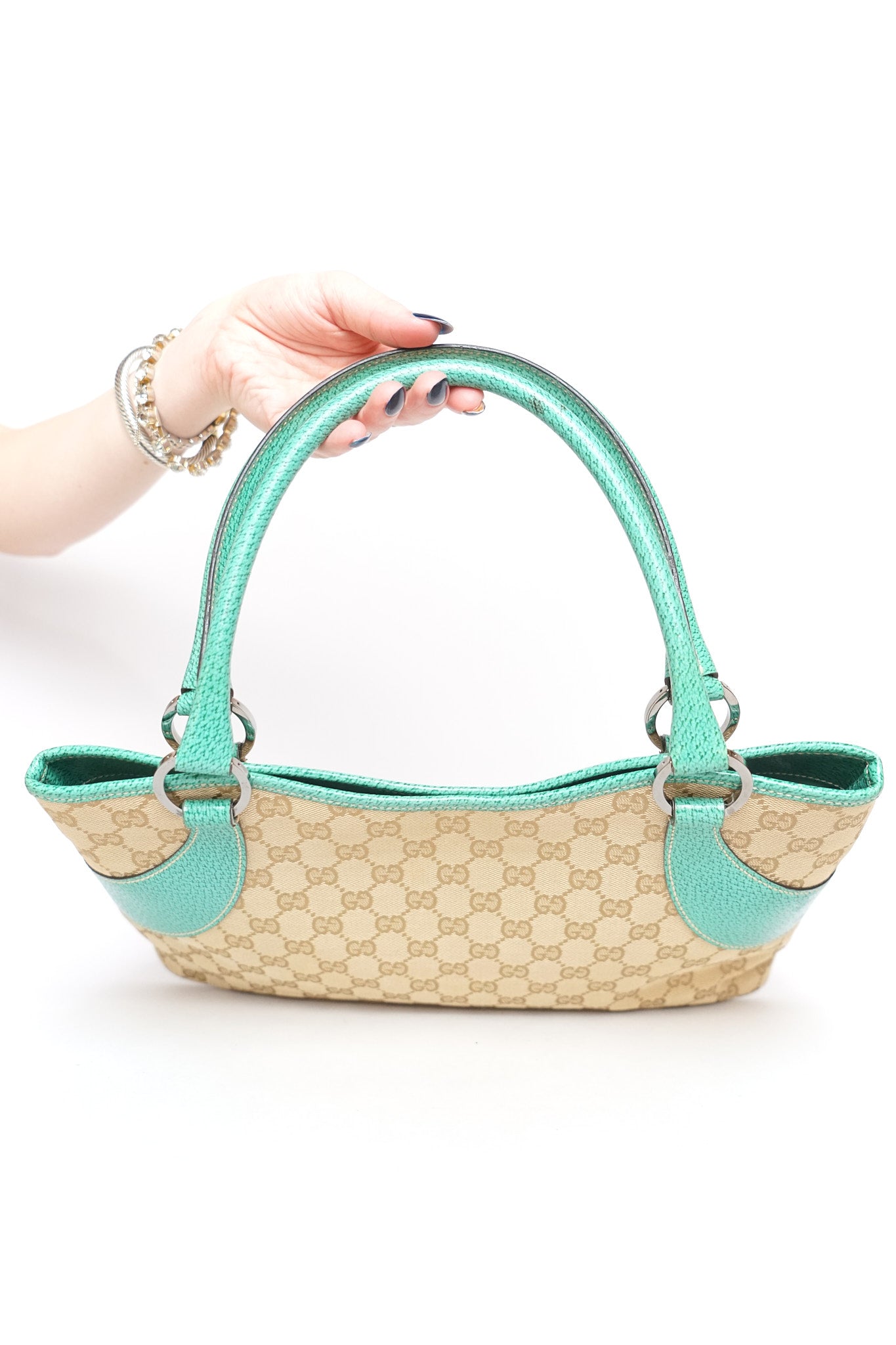 Gucci Monogram Teal Top Handle Bag