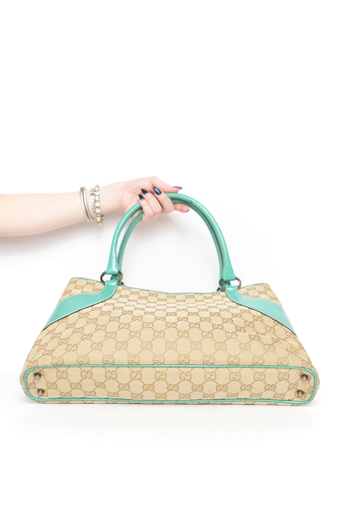 Gucci Monogram Teal Top Handle Bag