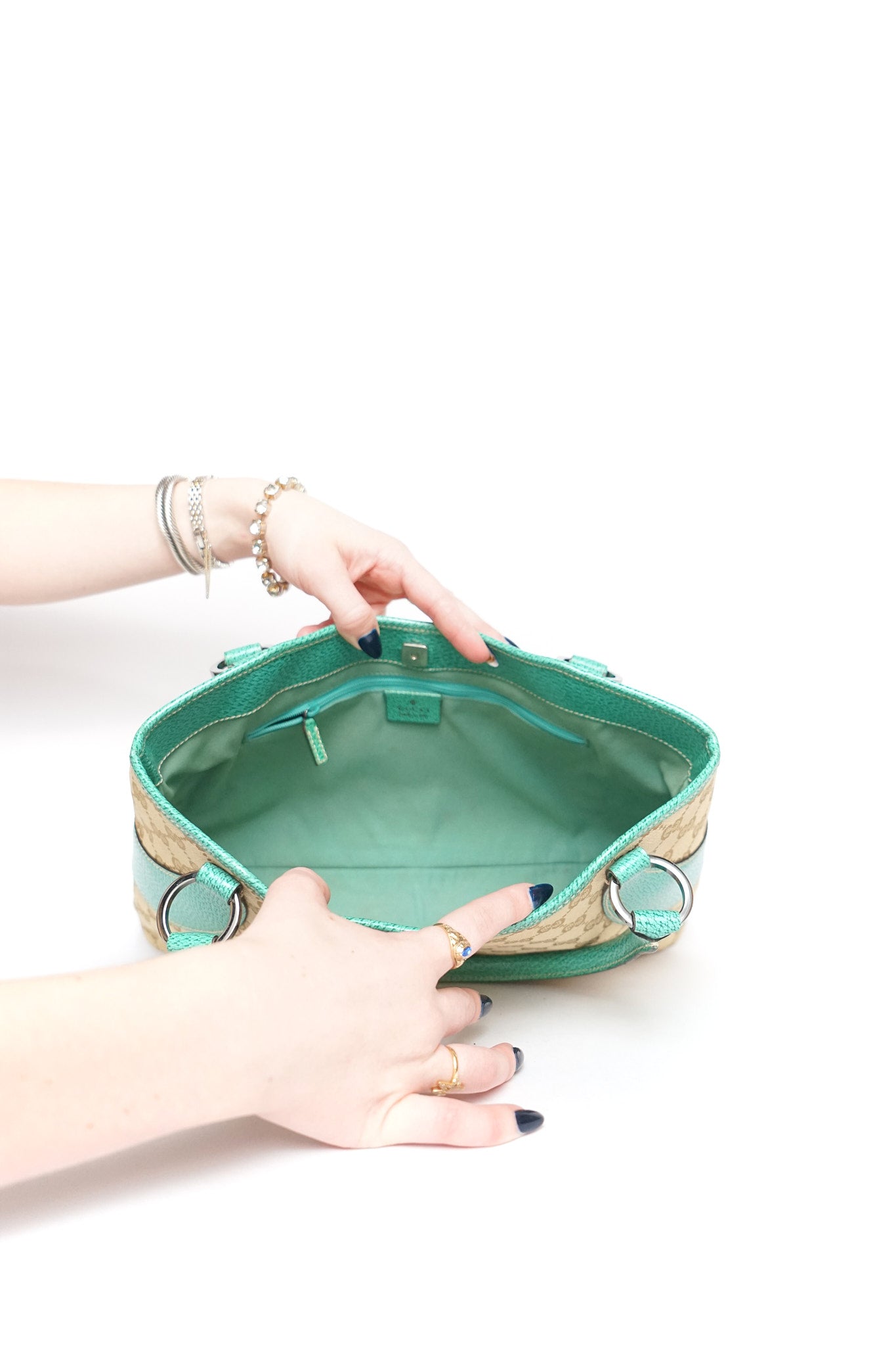 Gucci Monogram Teal Top Handle Bag