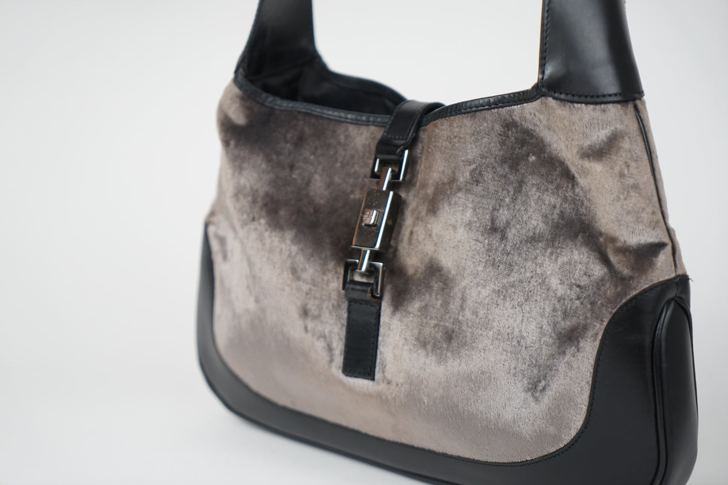 Vintage Gucci Gray Velvet and Black Leather Jackie Bag