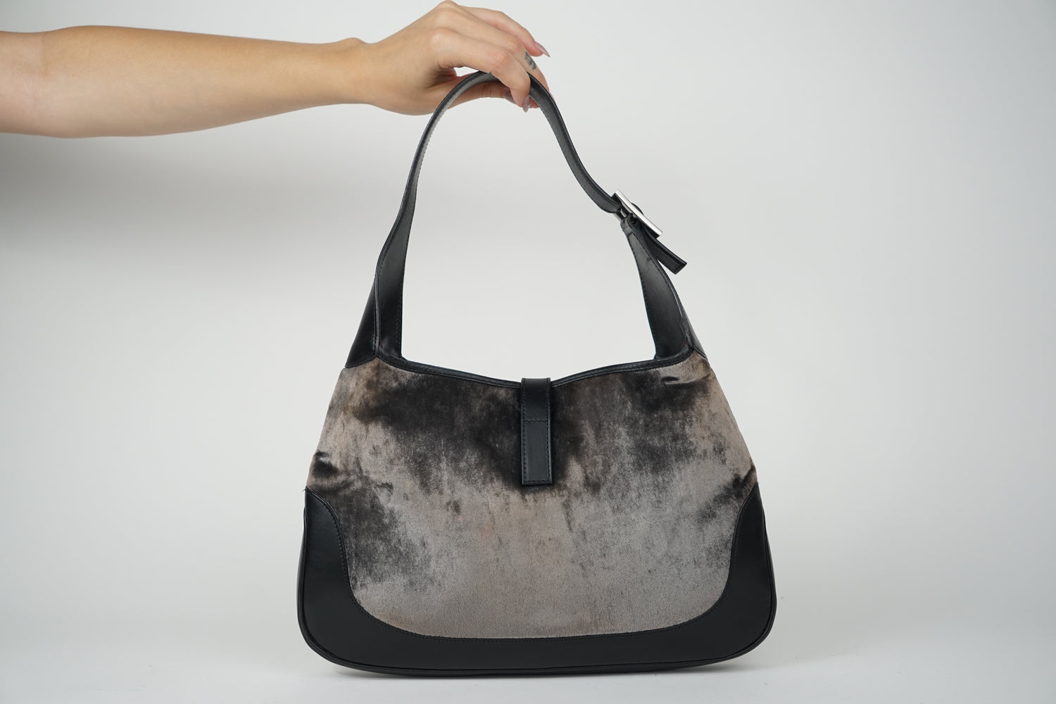 Vintage Gucci Gray Velvet and Black Leather Jackie Bag