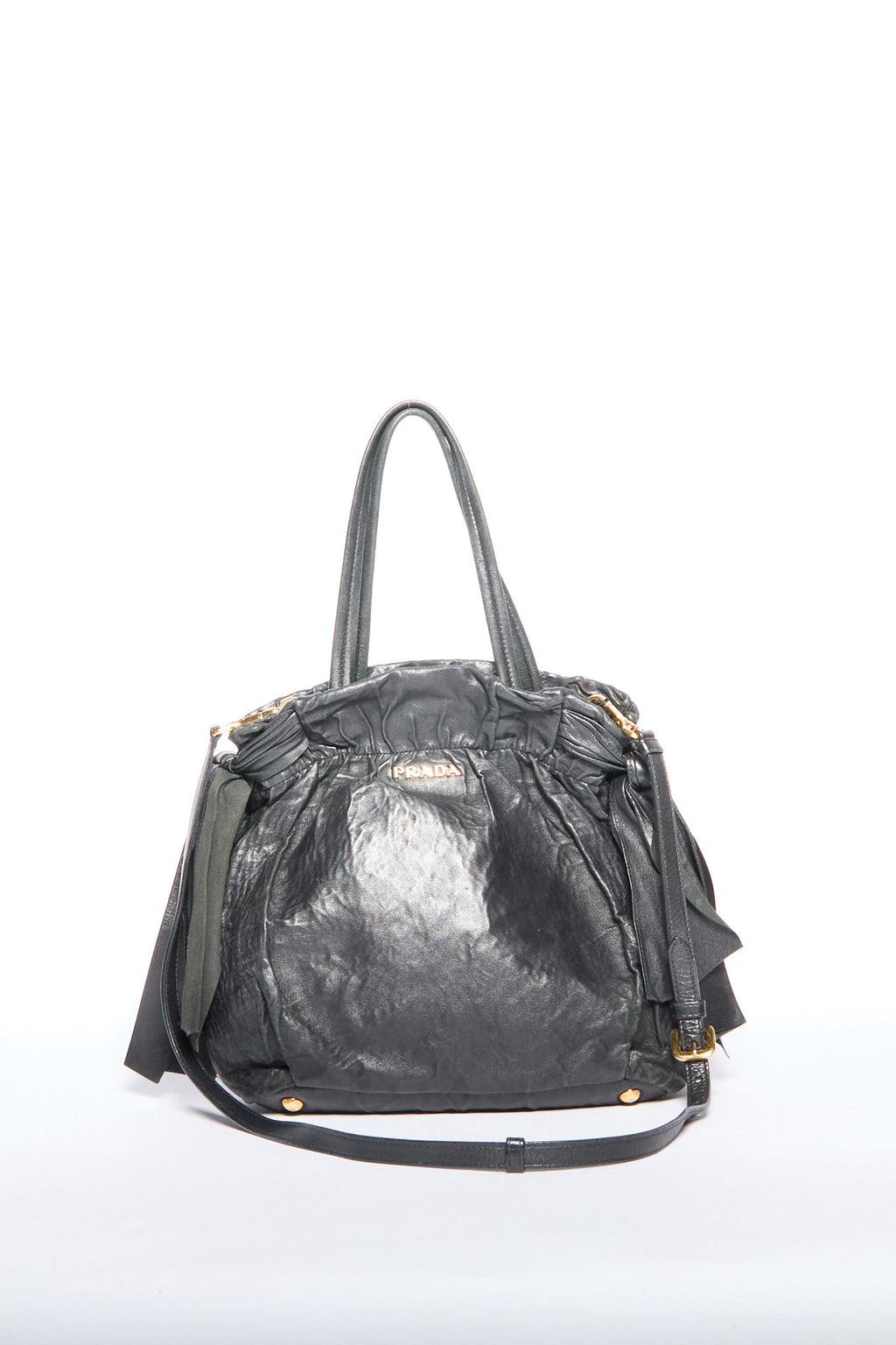 Prada Black Leather Bow Two Way Bag