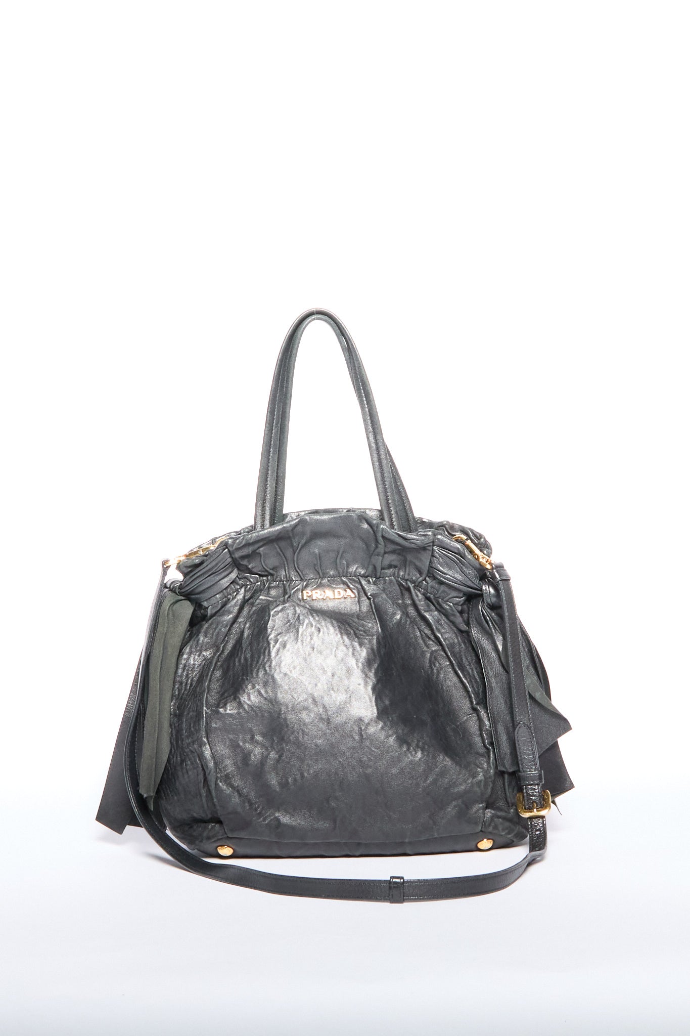 Prada Black Leather Bow Two Way Bag