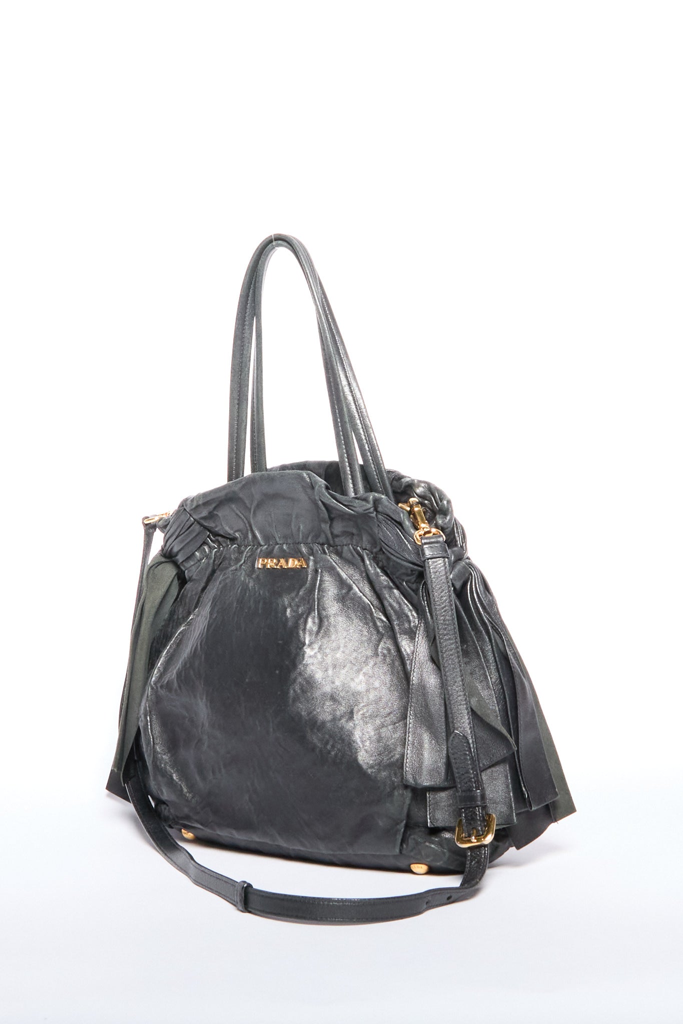 Prada Black Leather Bow Two Way Bag