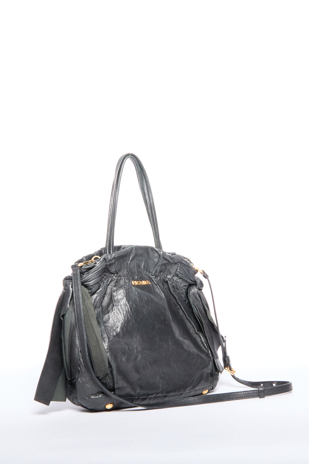 Prada Black Leather Bow Two Way Bag