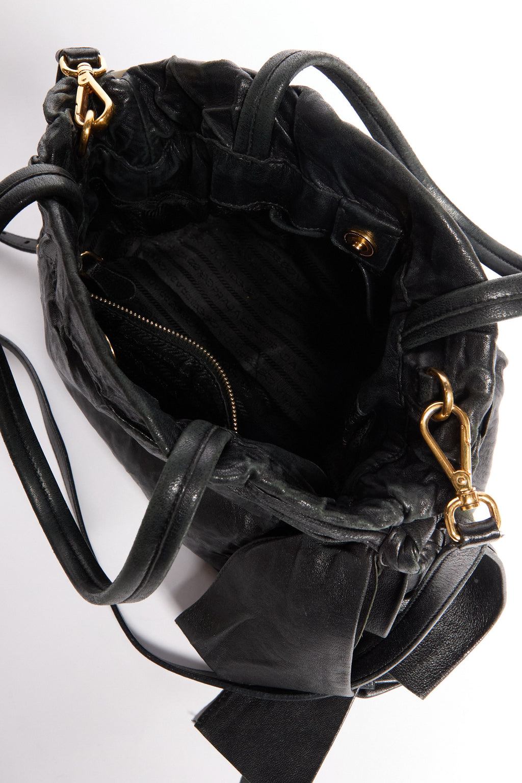 Prada Black Leather Bow Two Way Bag