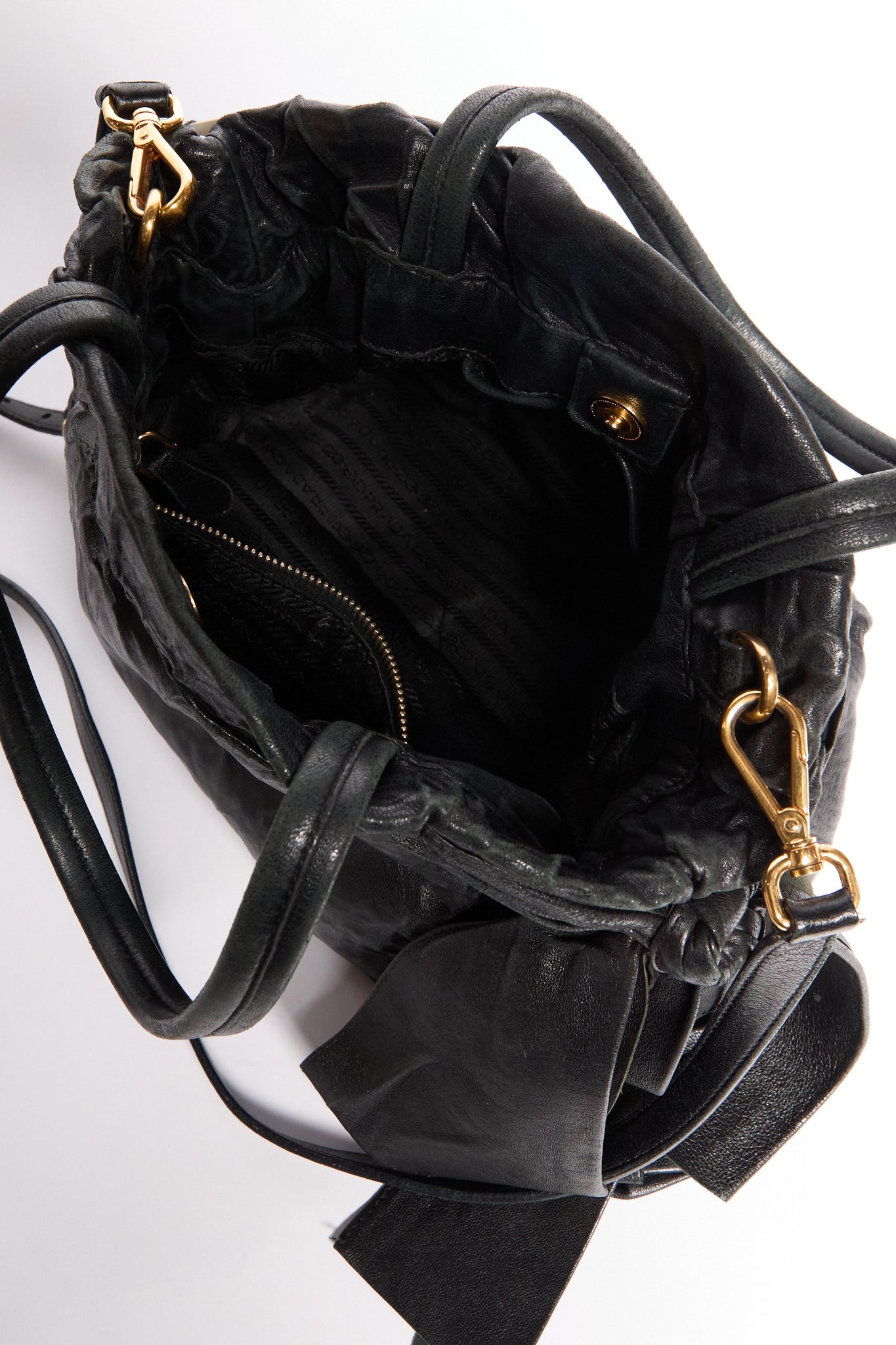 Prada Black Leather Bow Two Way Bag