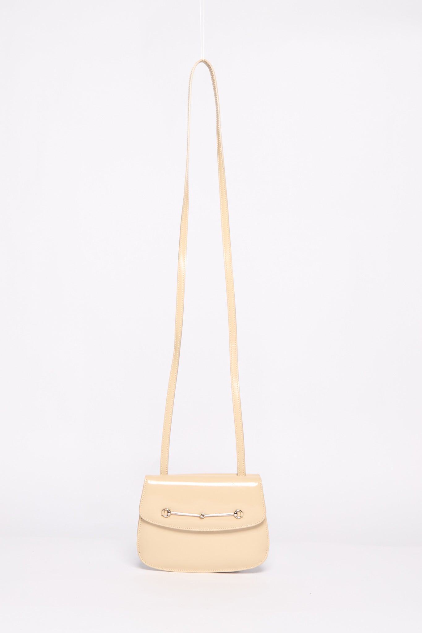 Gucci Beige Patent Thin Horsebit Crossbody Bag