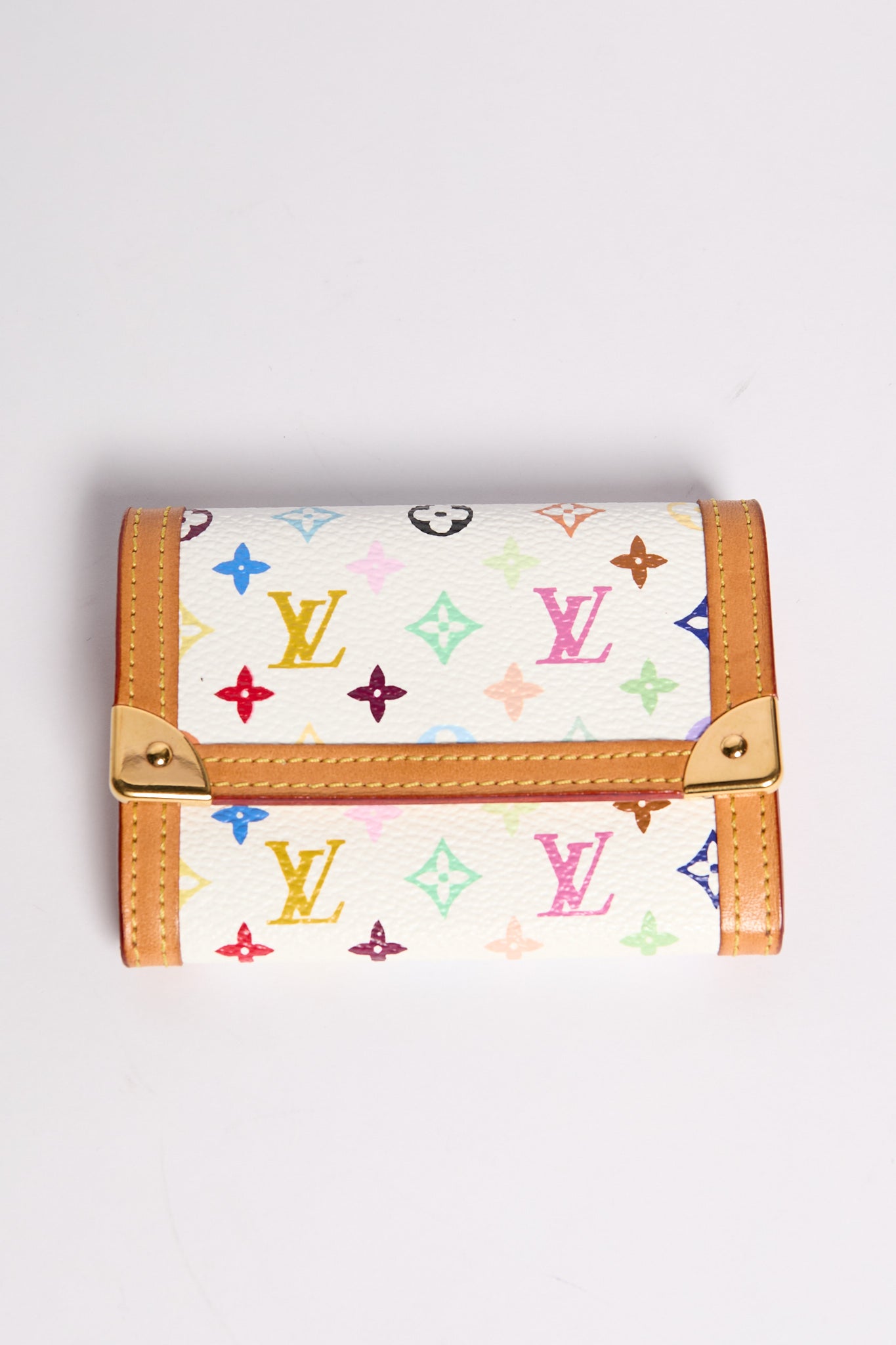 Louis Vuitton White Murakami Foldover Multicolor Porte Monnaie Coin Purse