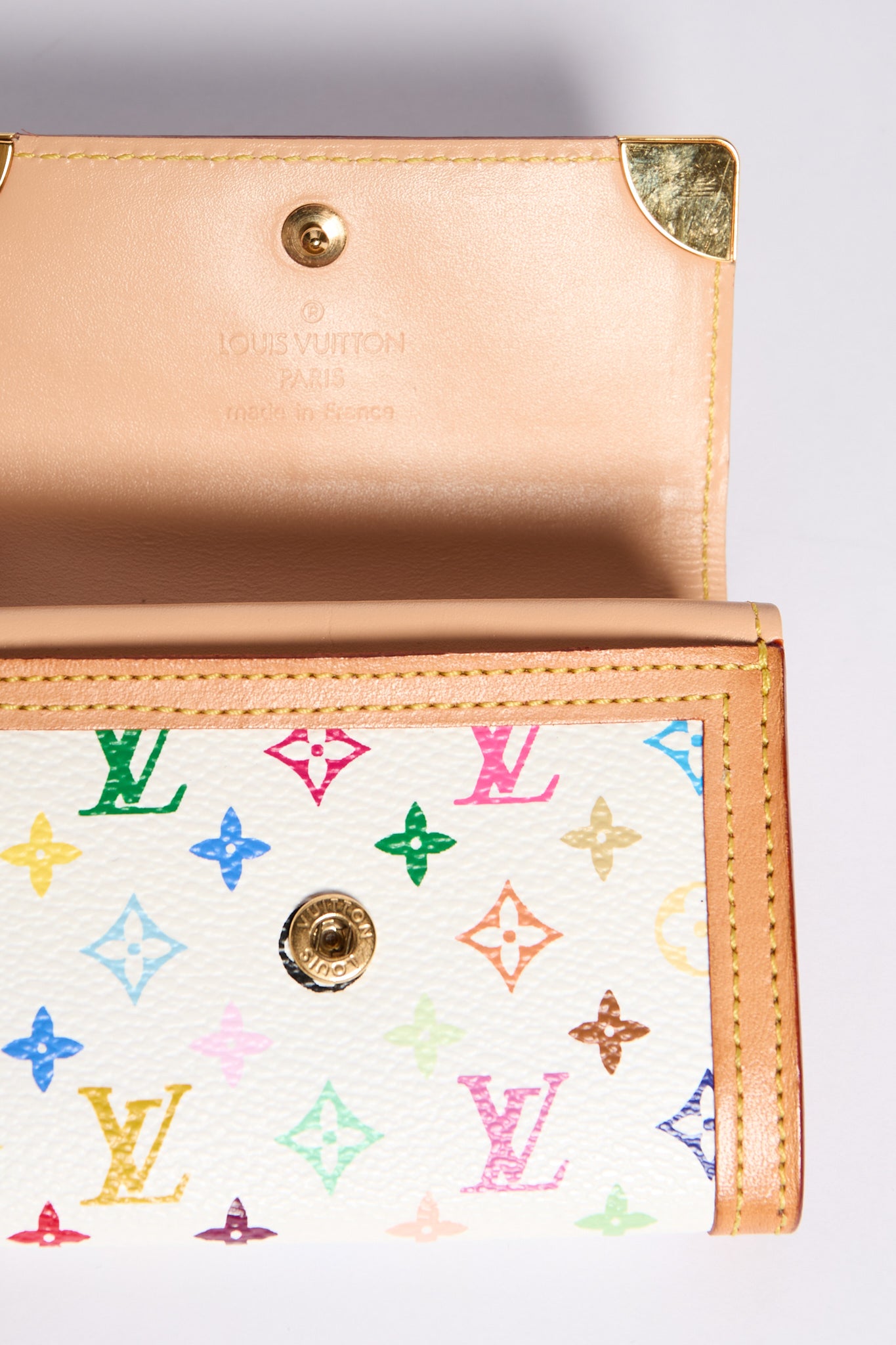 Louis Vuitton White Murakami Foldover Multicolor Porte Monnaie Coin Purse