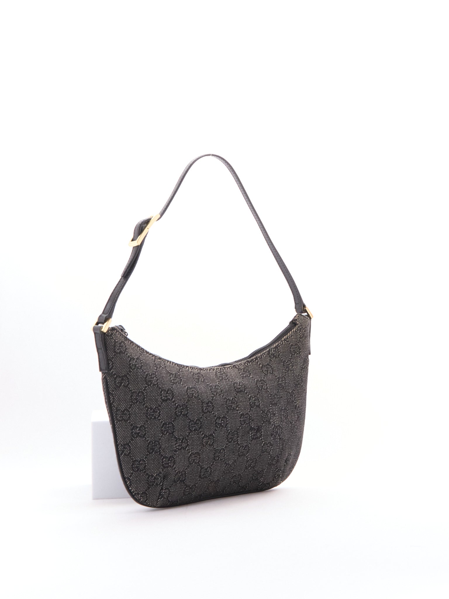 Gucci Black Canvas GG Monogram Half Moon Bag