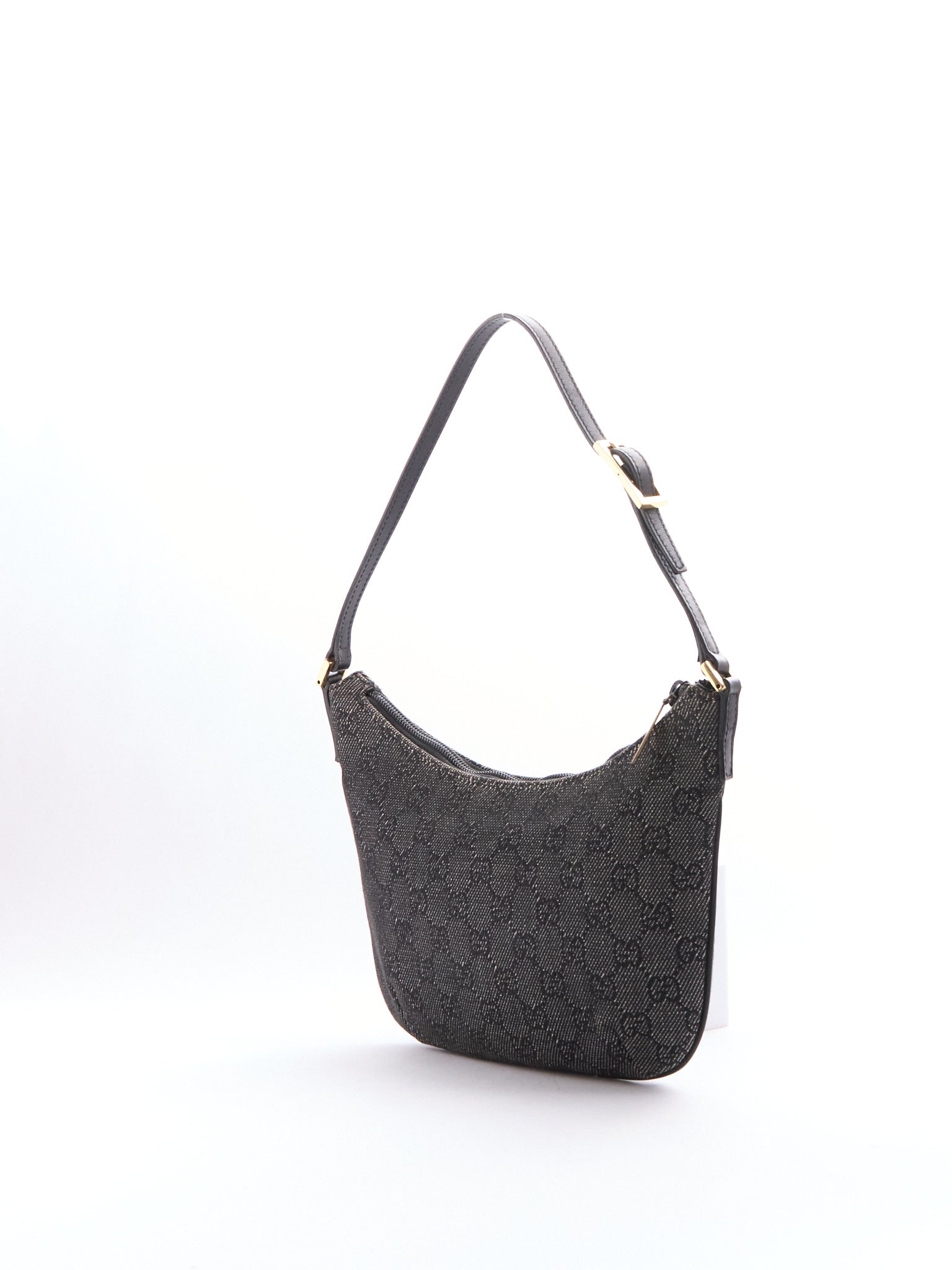 Gucci Black Canvas GG Monogram Half Moon Bag