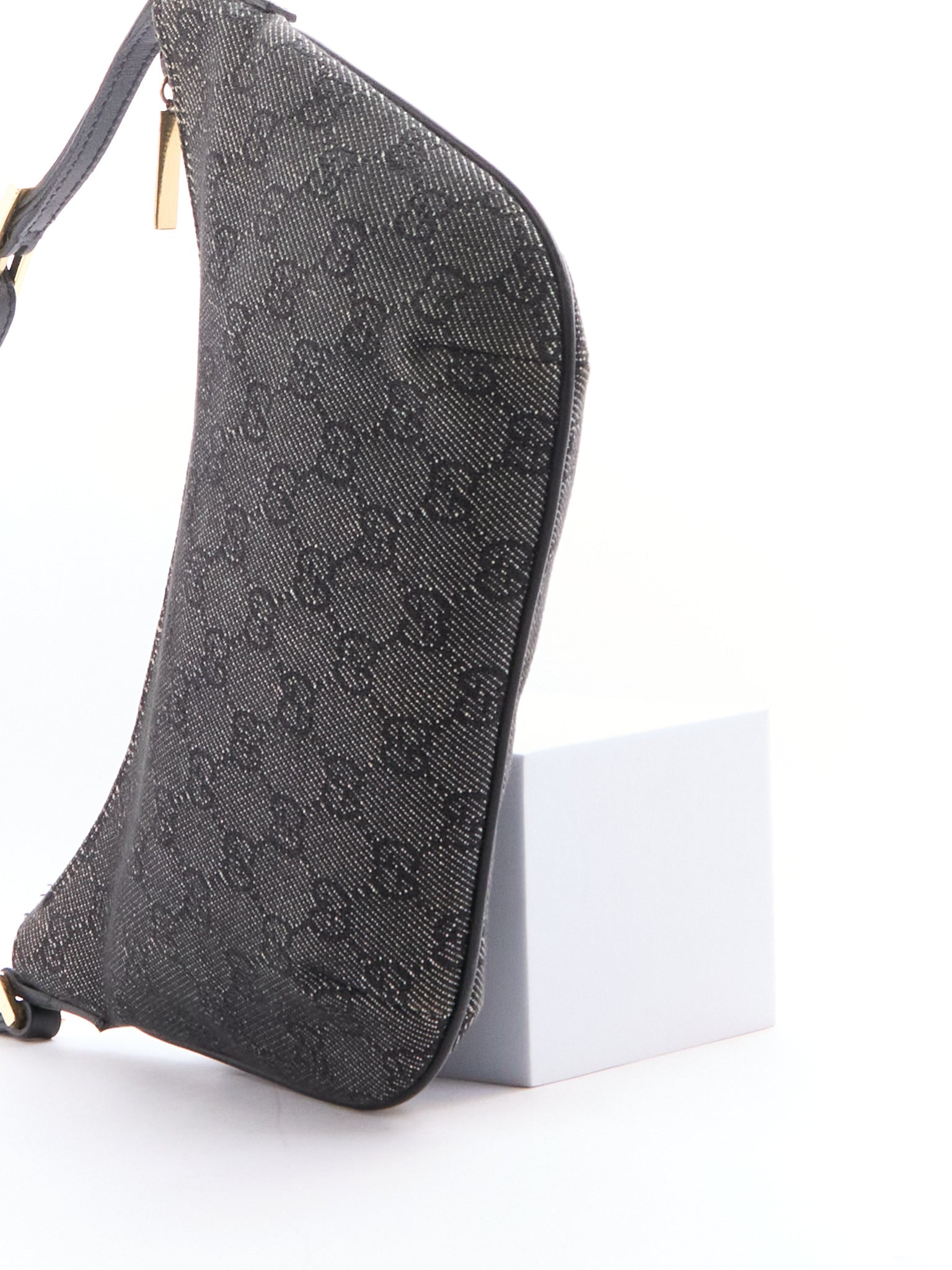 Gucci Black Canvas GG Monogram Half Moon Bag