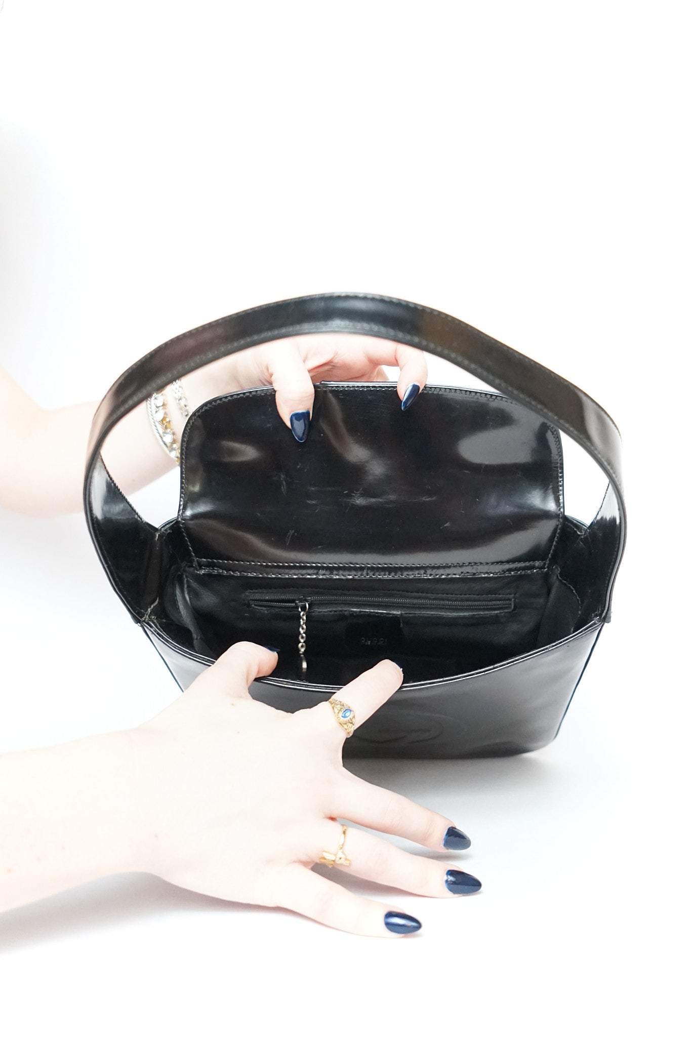 Gucci Black Embossed GG Patent Shoulder Bag