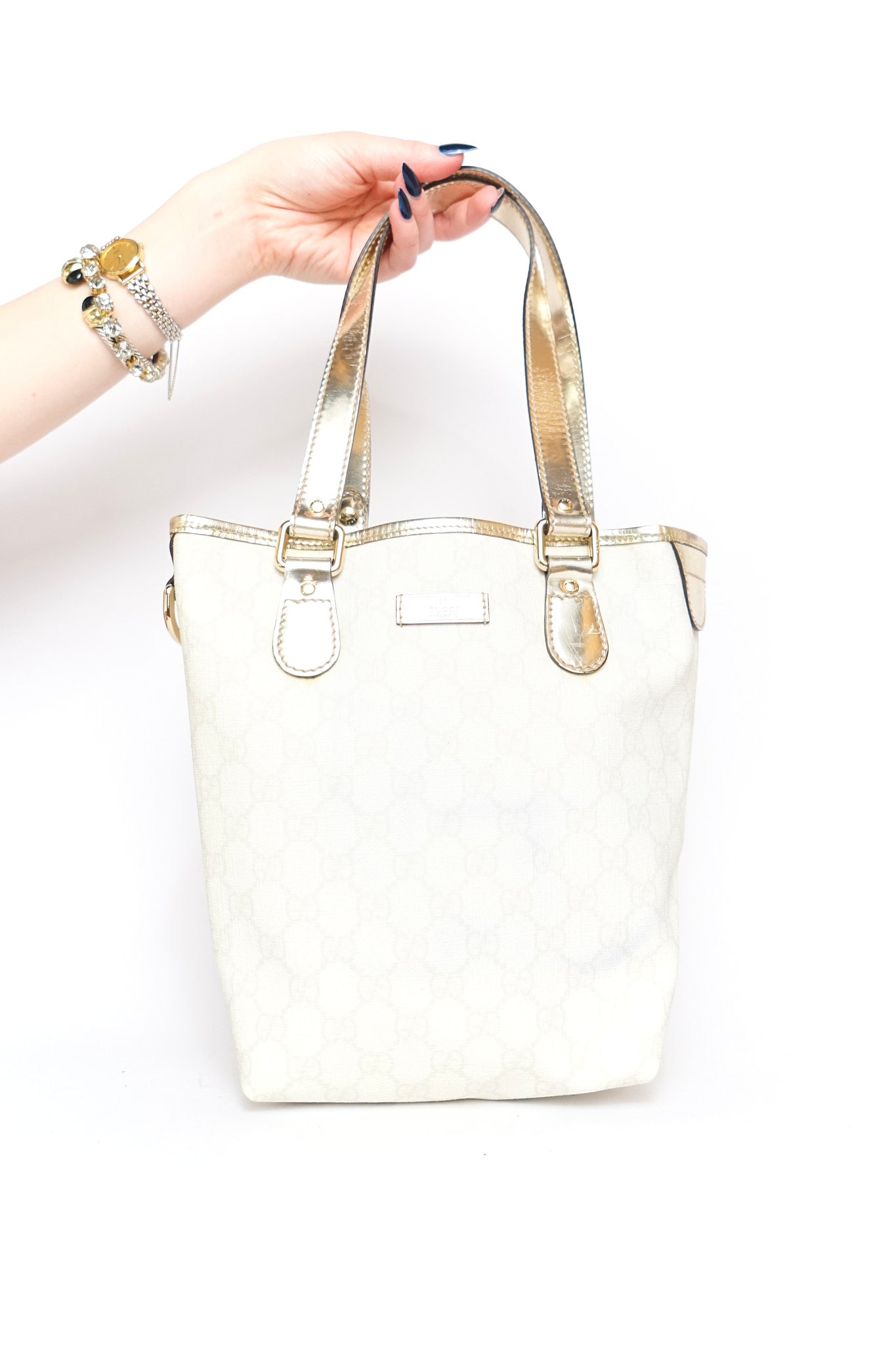 Gucci Silver Monogram Tote