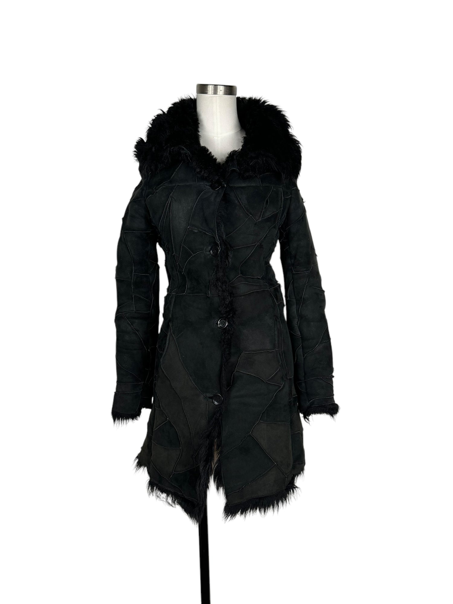 Black Suede Patchwork Fur Coat