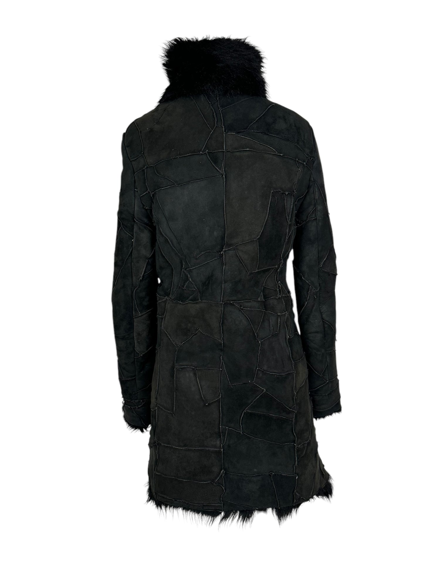 Black Suede Patchwork Fur Coat