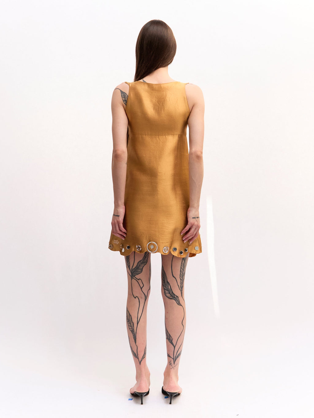 Miu Miu Gold Silk Rhinestone Mini Dress