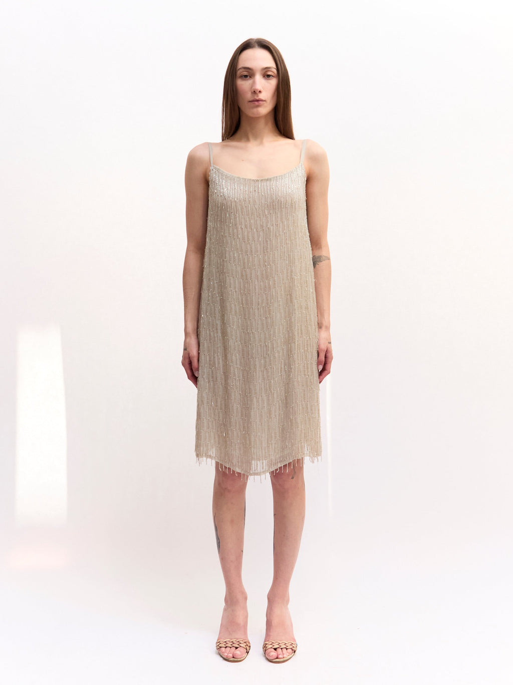 Vintage Grey Beaded Mini Dress