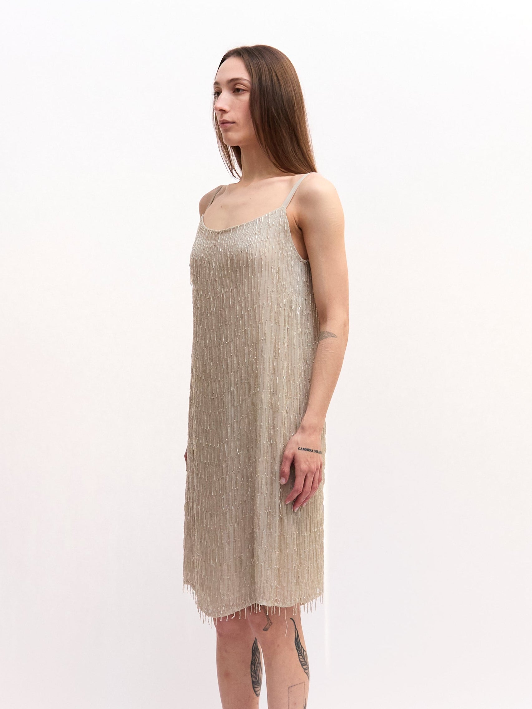 Vintage Grey Beaded Mini Dress