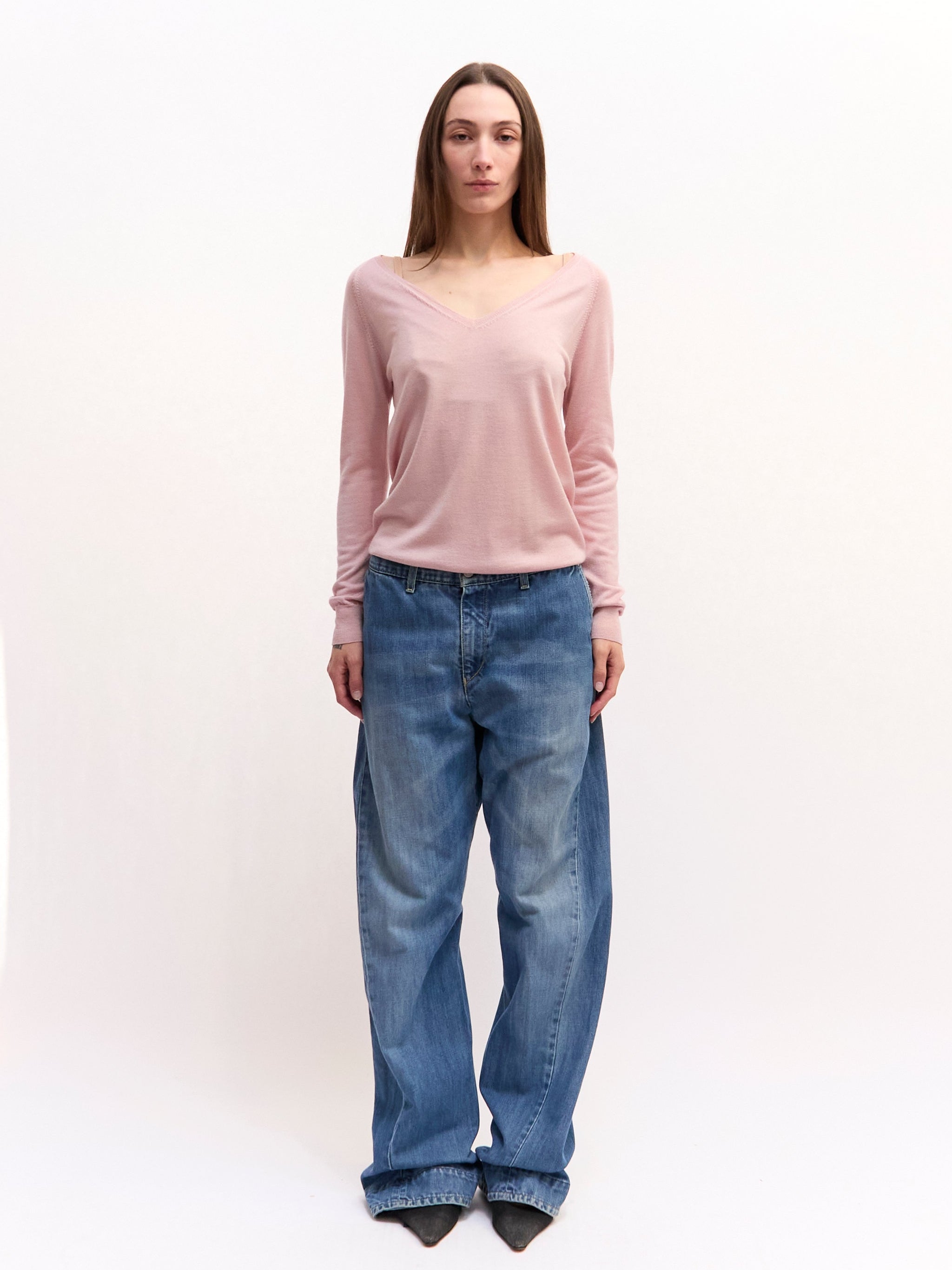 Prada Pink V-Neck Knit Top