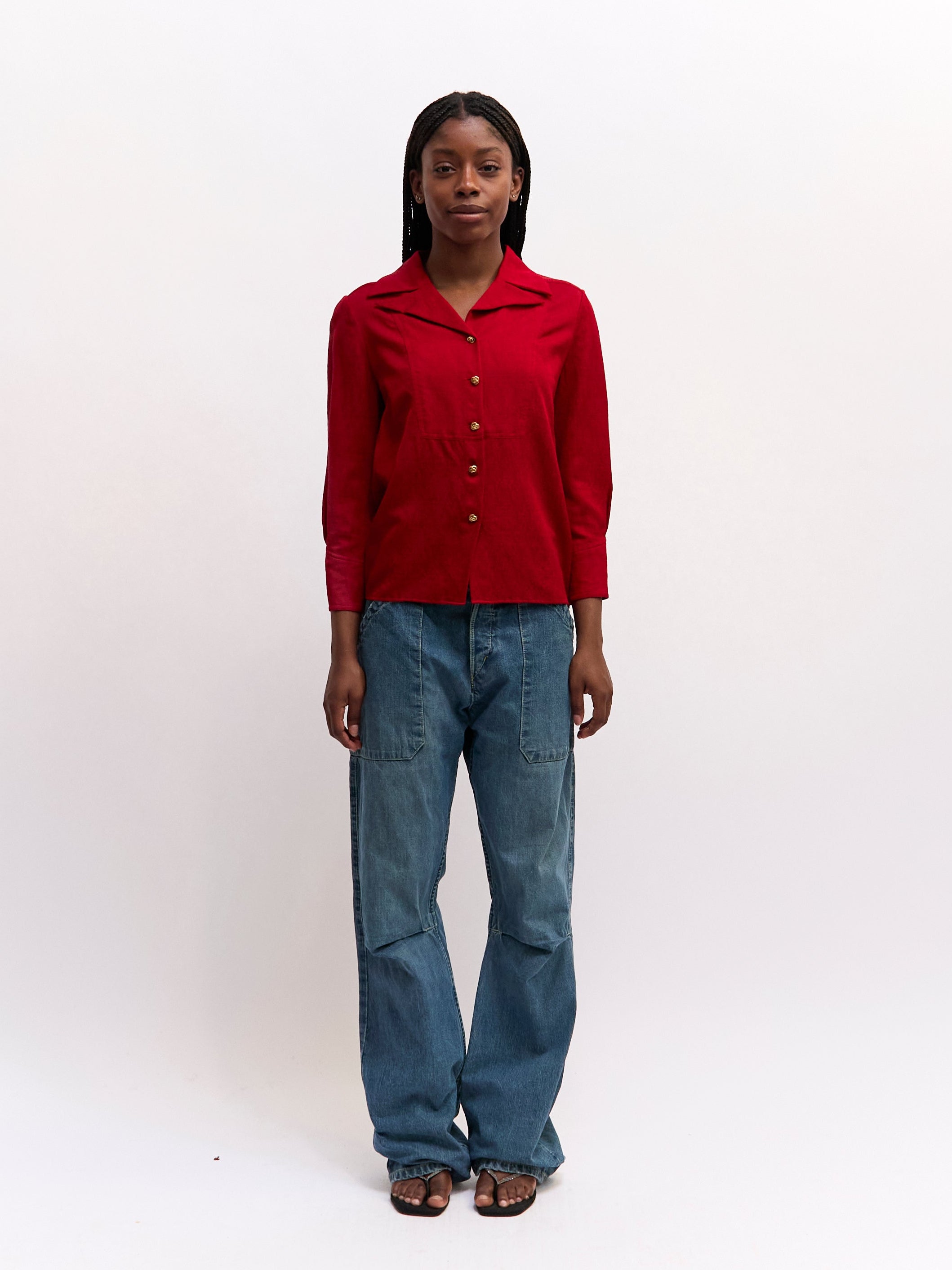 90's Chanel Wool CC Red Button Down