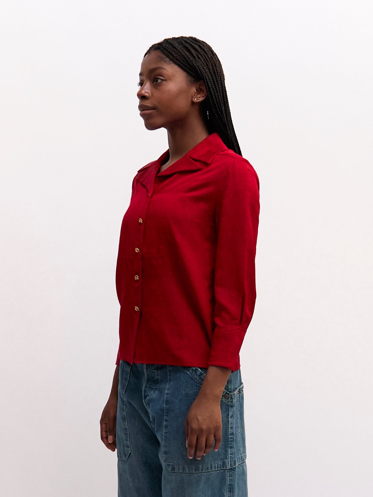 90's Chanel Wool CC Red Button Down