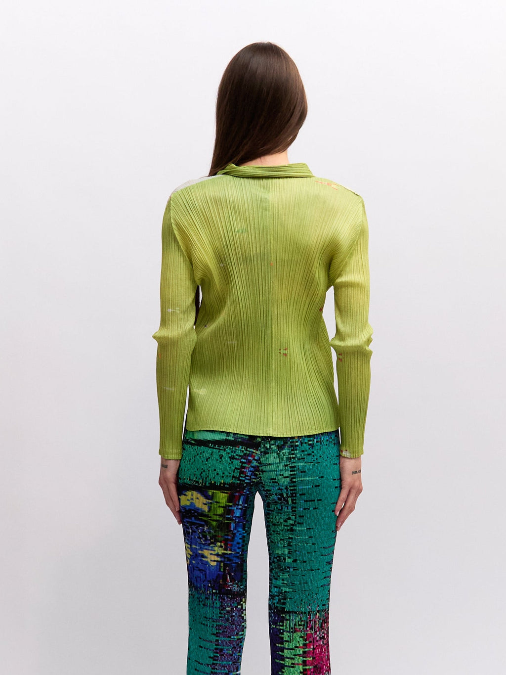 Pleats Please Green Print Button Up