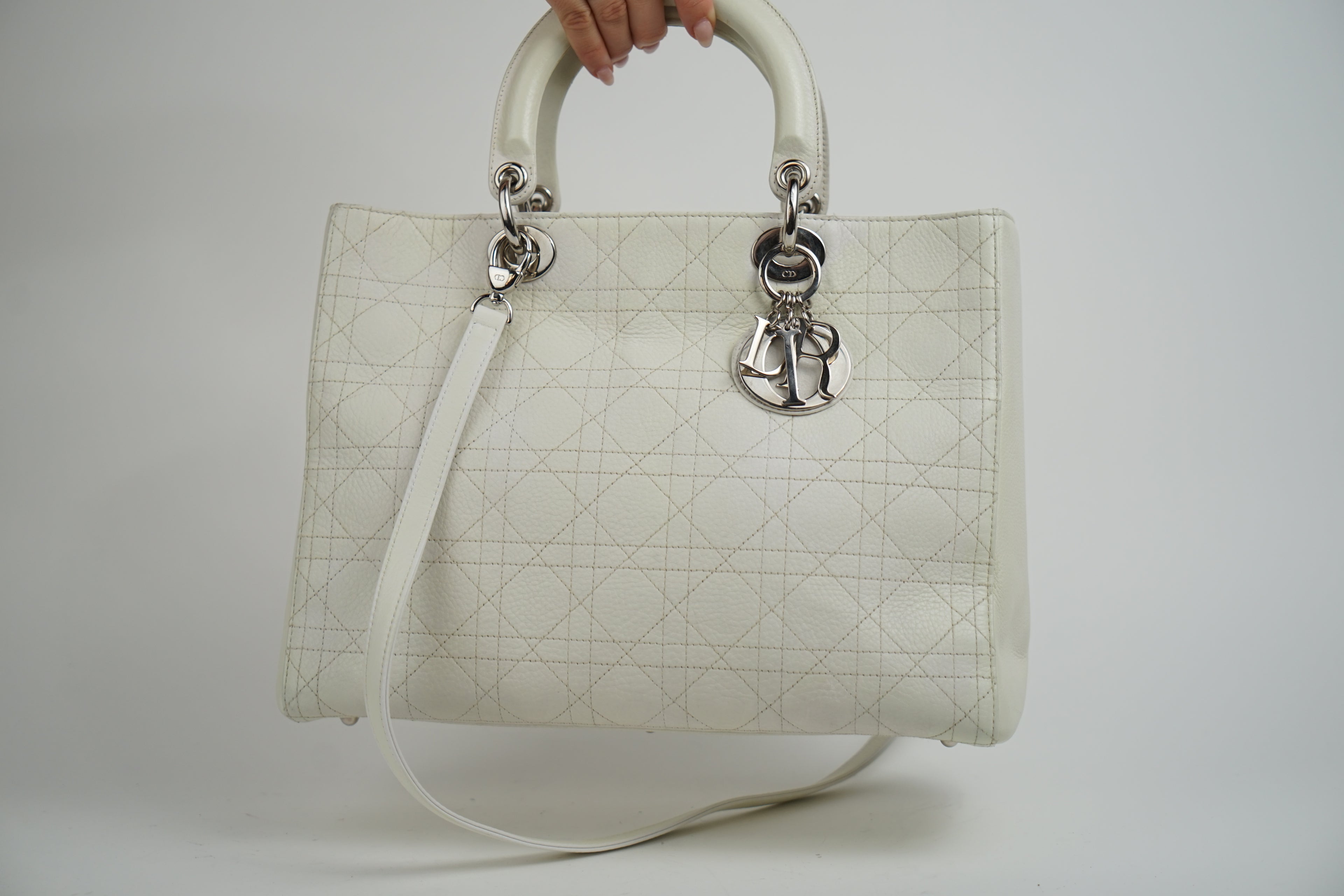 Christian Dior White Lady Dior With Crossbody Strap