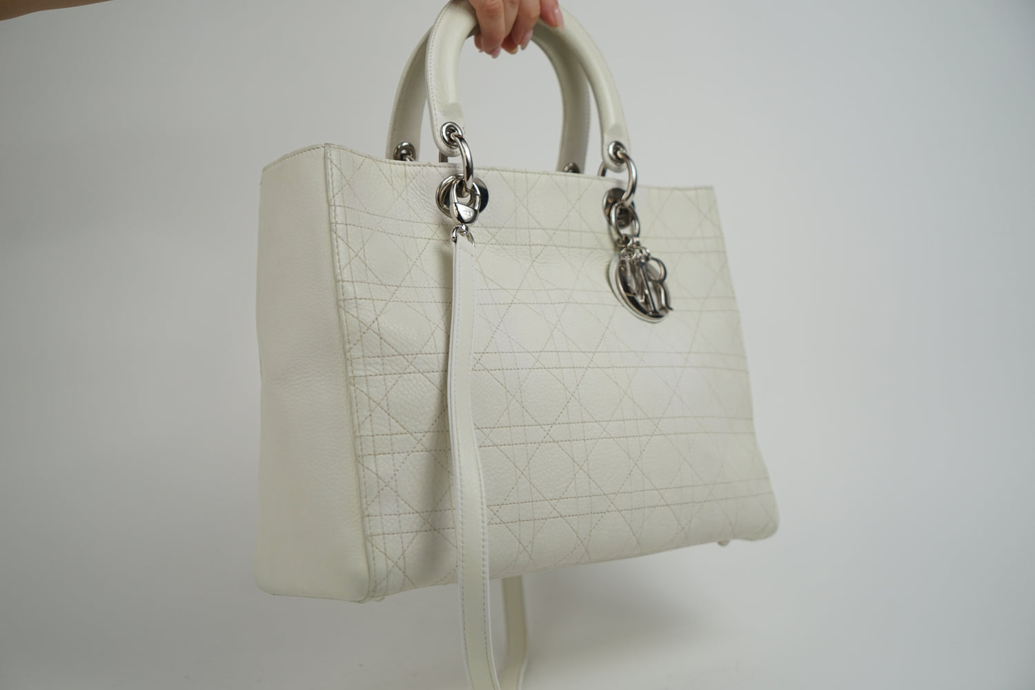 Christian Dior White Lady Dior With Crossbody Strap