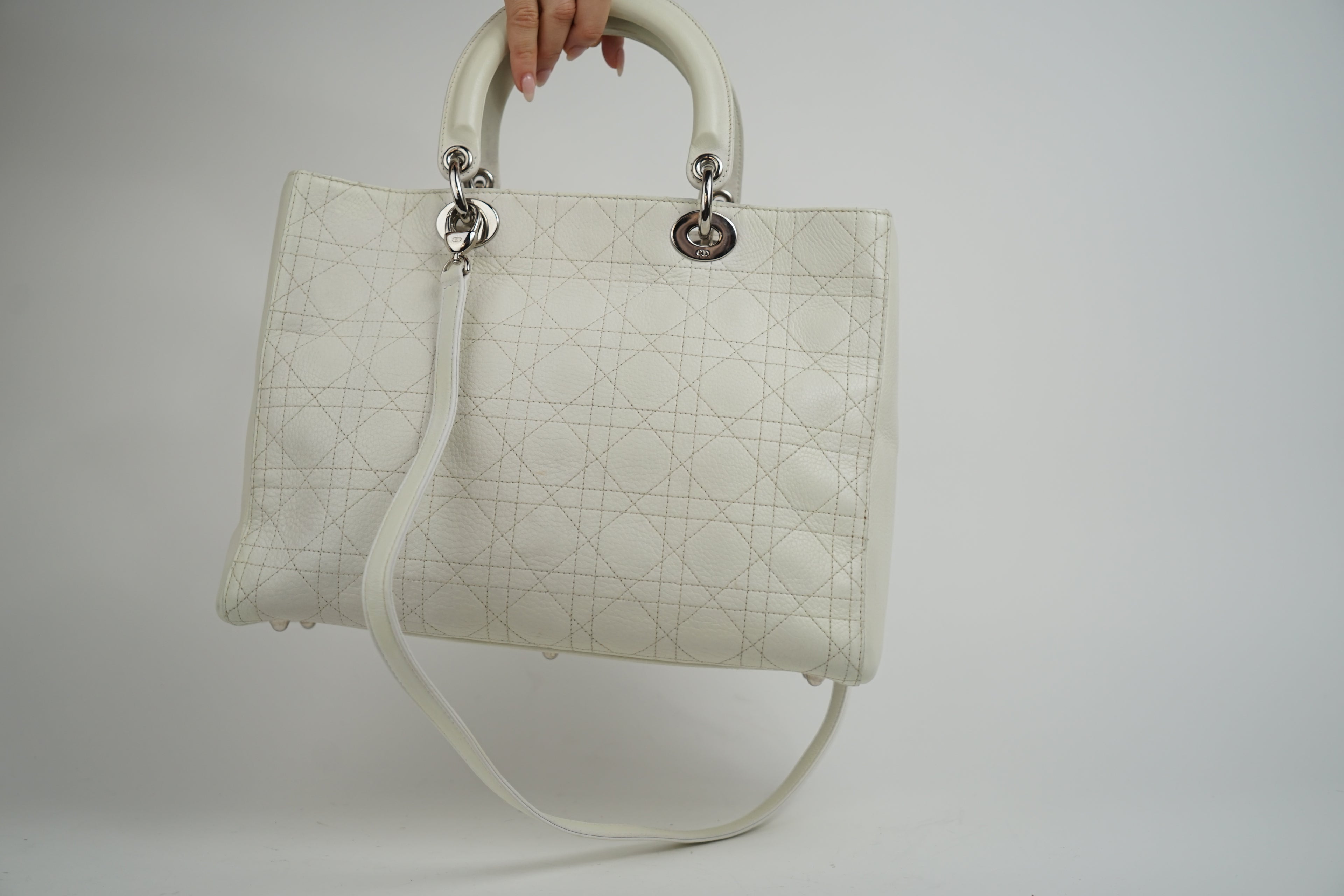 Christian Dior White Lady Dior With Crossbody Strap