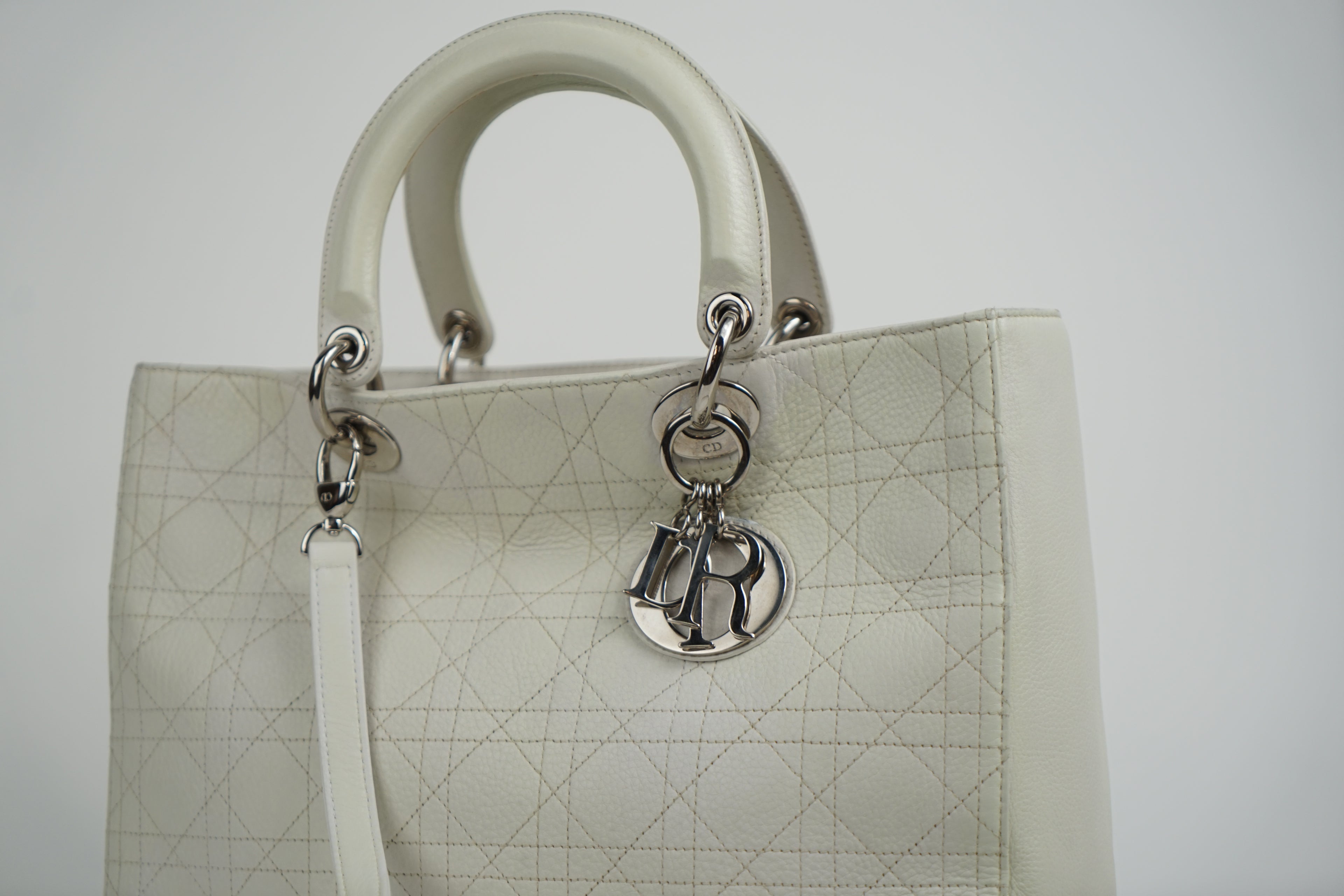 Christian Dior White Lady Dior With Crossbody Strap