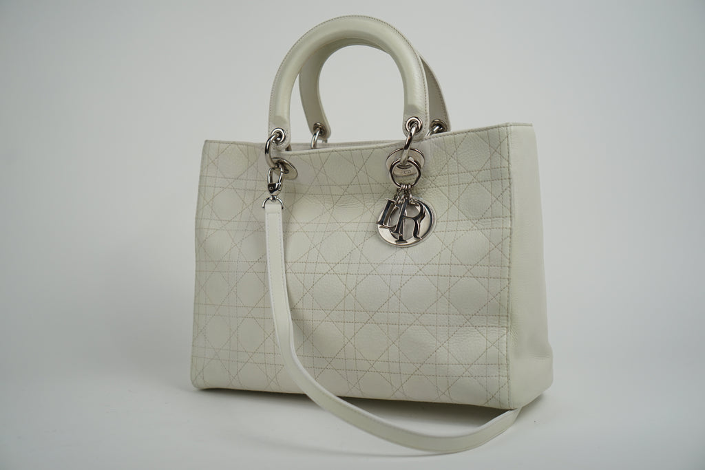 Christian Dior White Lady Dior With Crossbody Strap