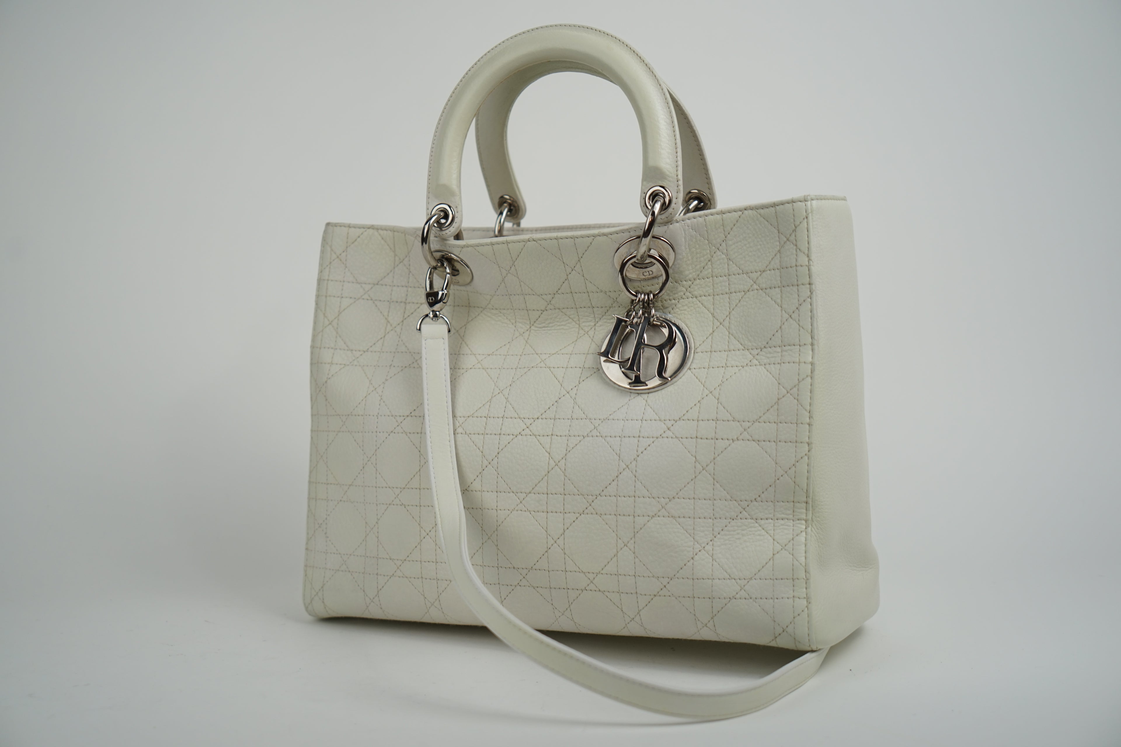Christian Dior White Lady Dior With Crossbody Strap