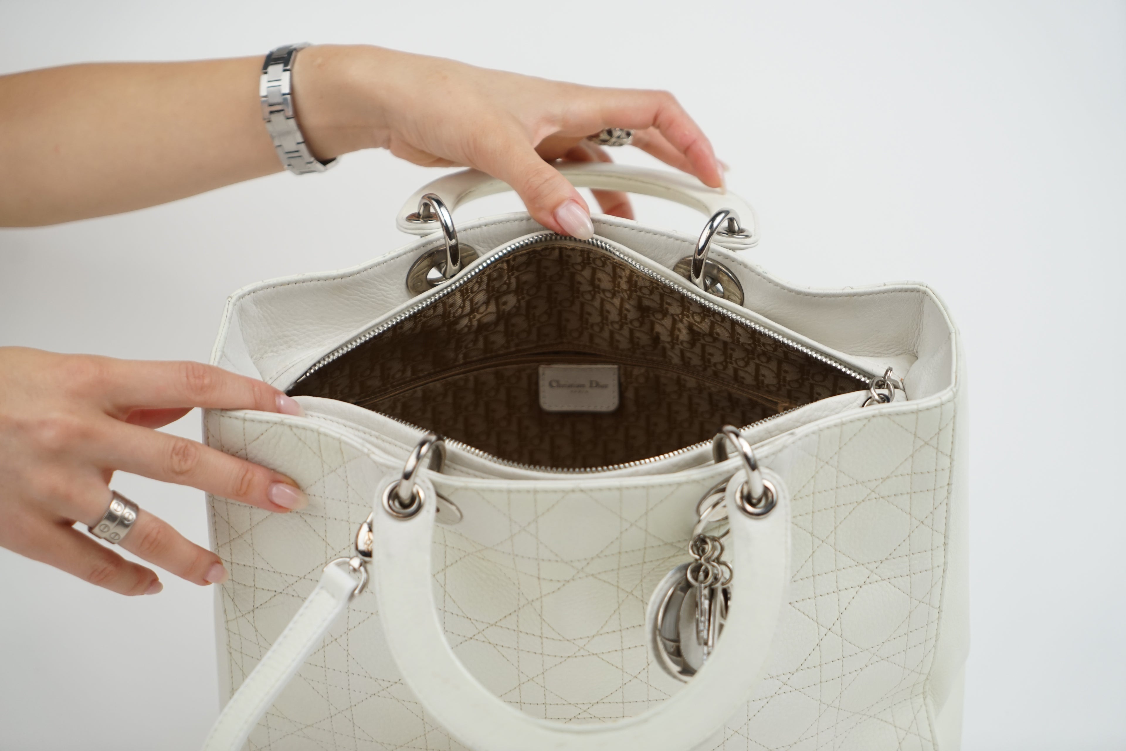 Christian Dior White Lady Dior With Crossbody Strap