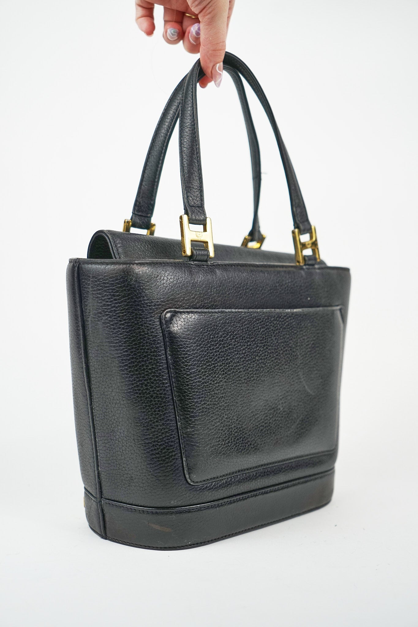 MCM Black Leather Tote with Gold Hardware