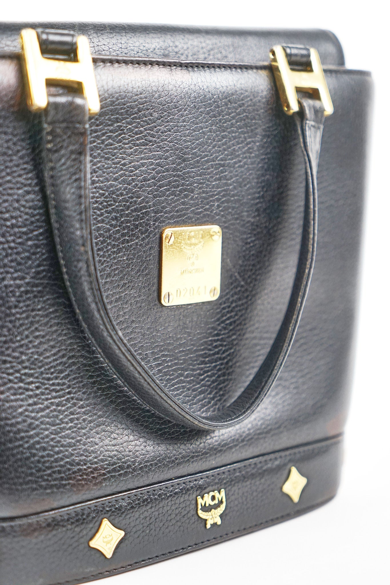 MCM Black Leather Tote with Gold Hardware