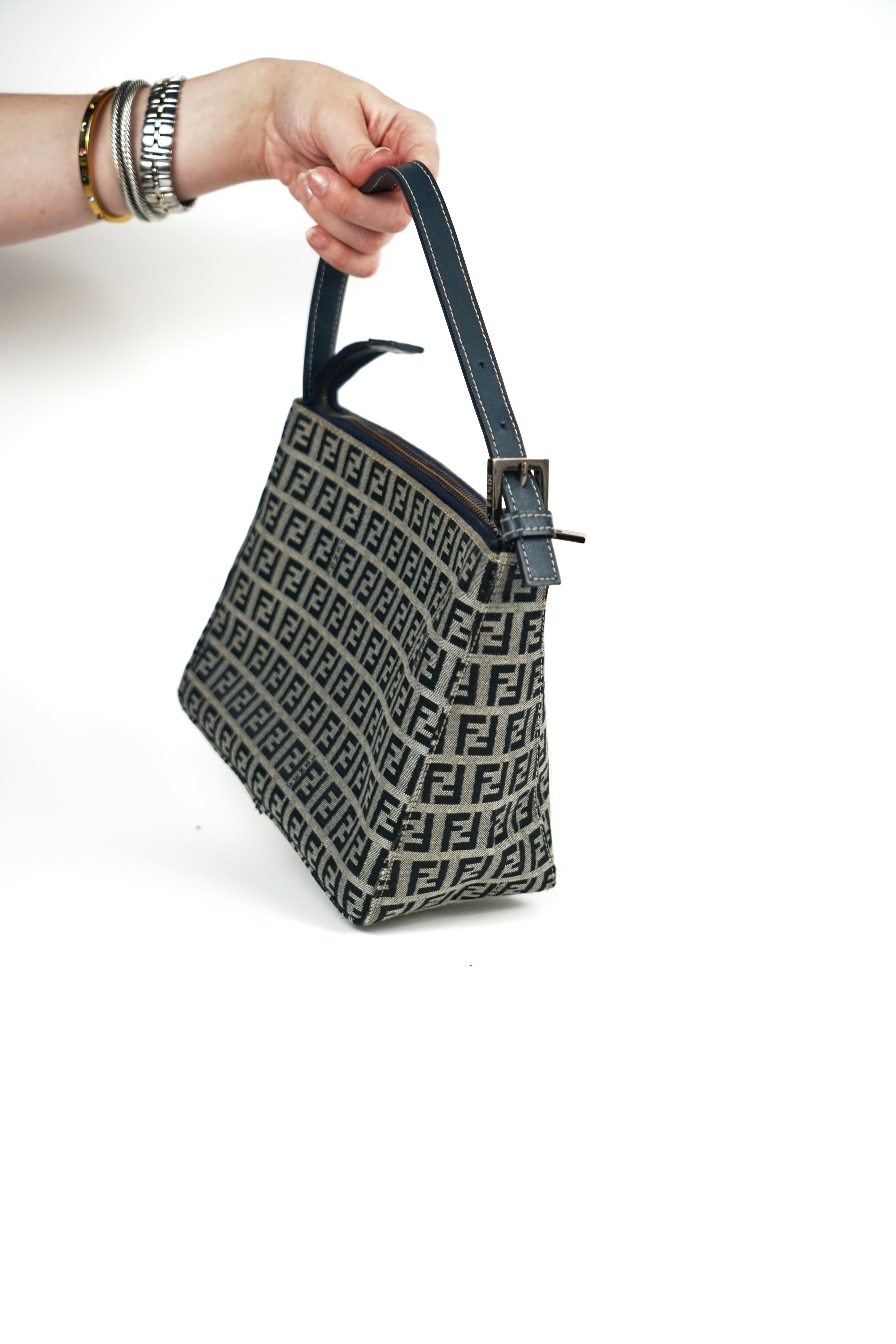 Fendi Navy Zucca Monogram Pochette