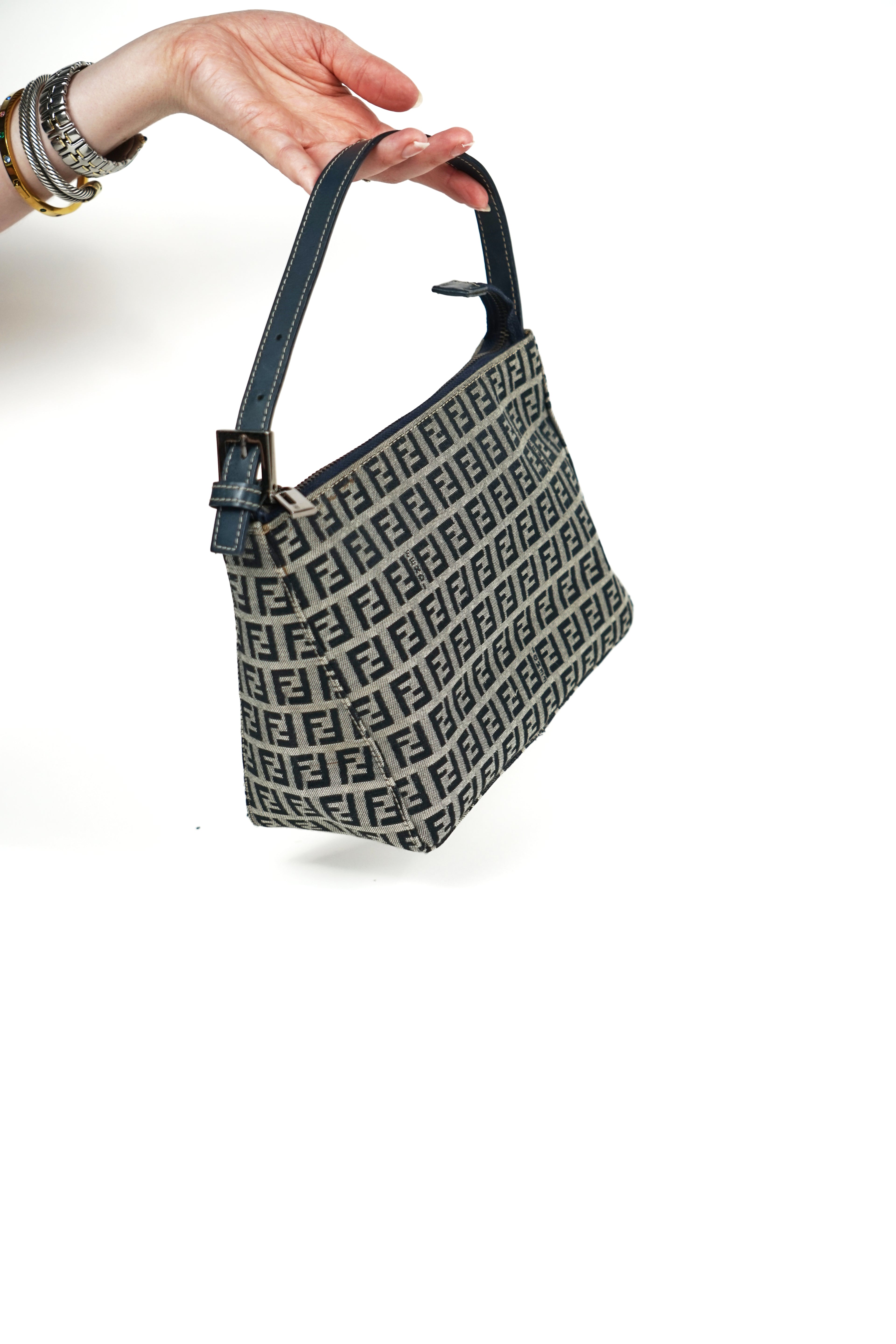Fendi Navy Zucca Monogram Pochette